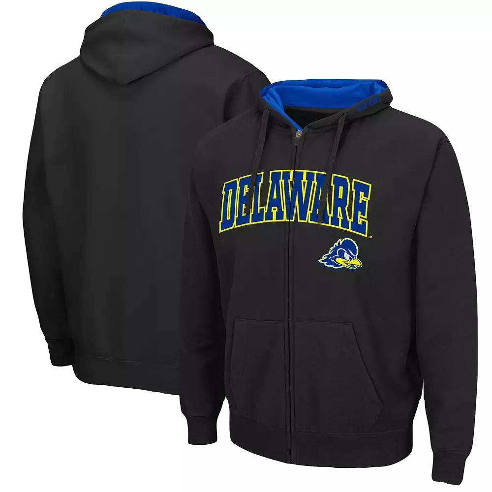 Men's Colosseum Black Delaware Fightin' Blue Hens Arch & Logo 3.0 Full-Zip Hoodie, Size: 2XL Product Image