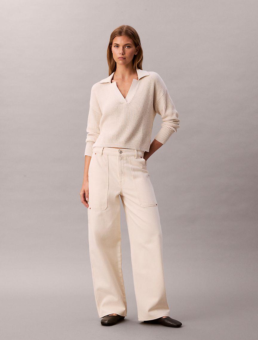 Smooth Cotton Relaxed Polo Sweater Product Image