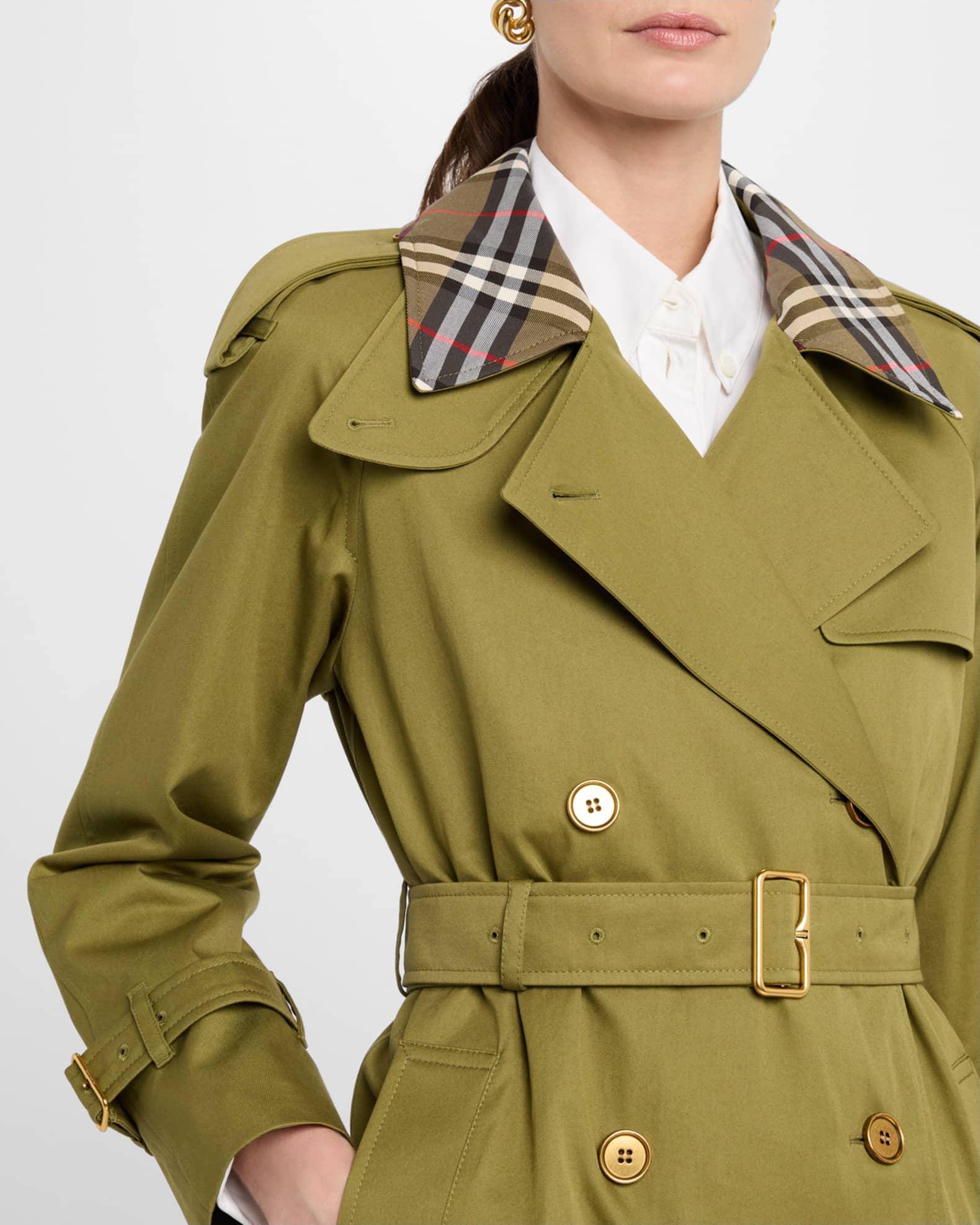 Castleford Check-Collar Belted Double-Breasted Trench Coat Product Image