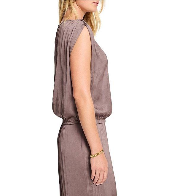 NIC + ZOE Glossy Sheen Boat Neck Ruched Shoulder Coordinating Sleeveless Top Product Image