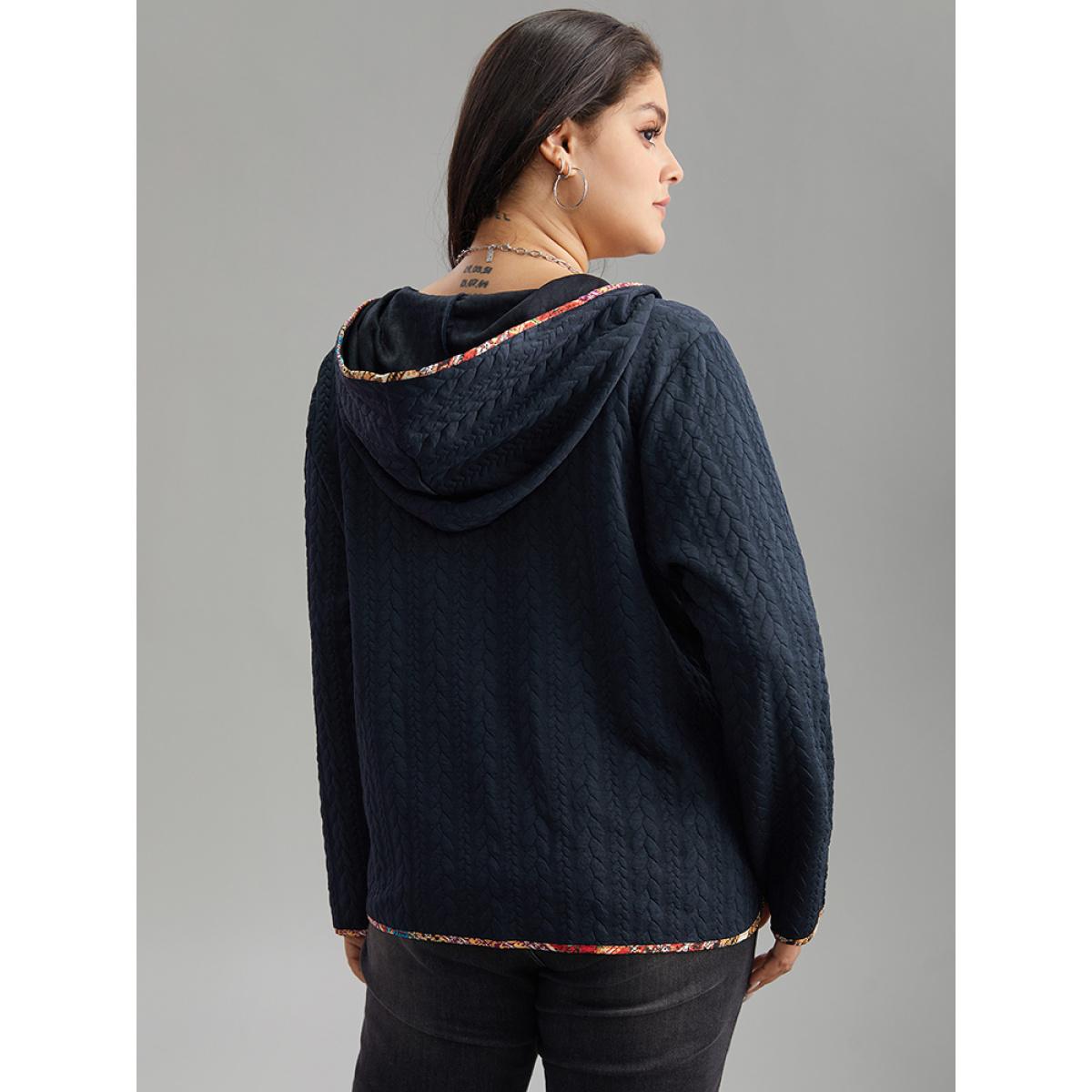 Plus Size Texture Pocket Patchwork Button Detail Jacket Women DarkBlue Texture Pocket Everyday Jackets BloomChic 14-16/1X Product Image