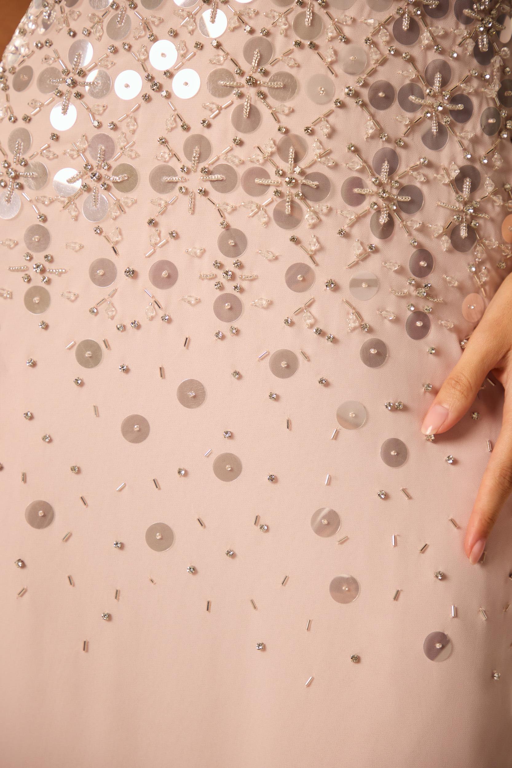 Hand Embellished Bandeau Maxi Dress in Blush Product Image