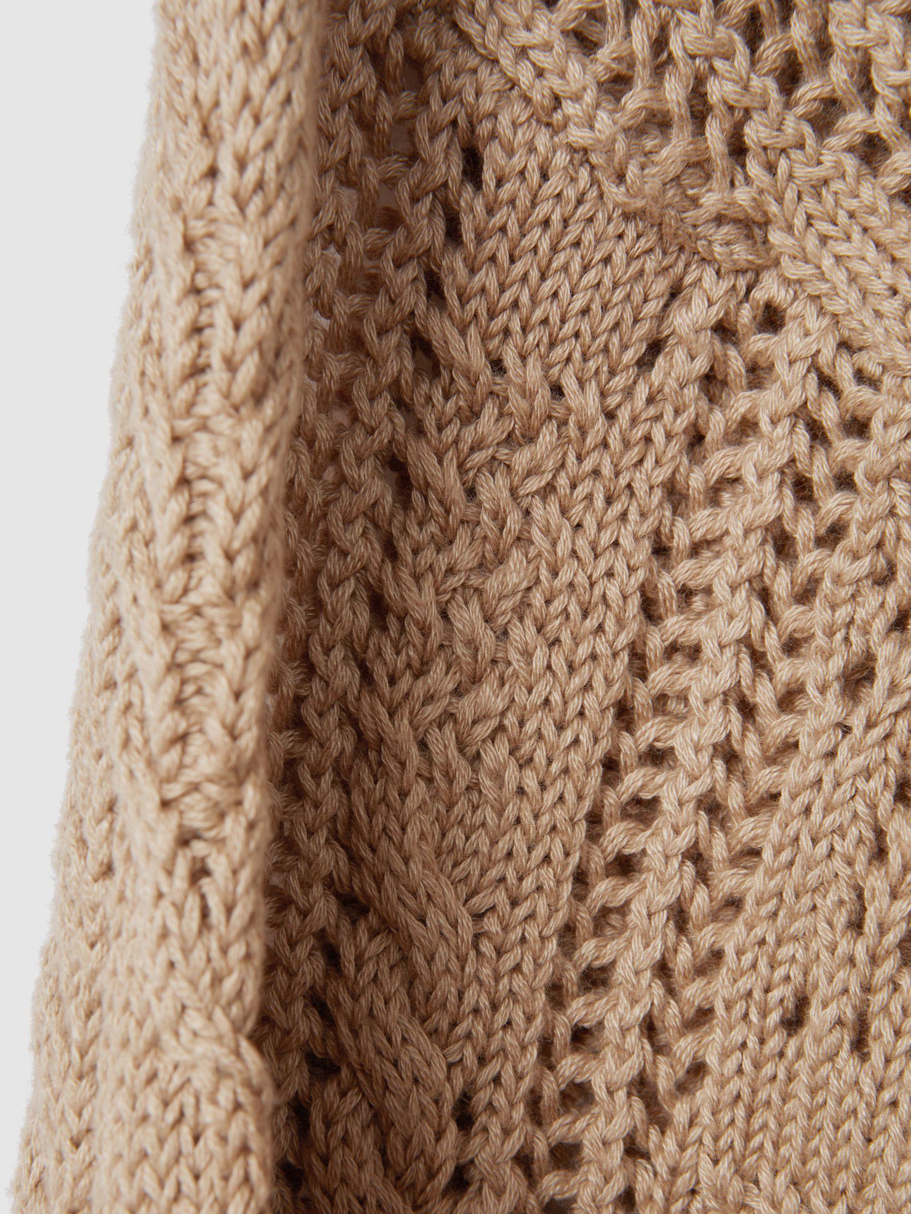 Cotton Blend Open Stitch Cardigan in Neutral Product Image