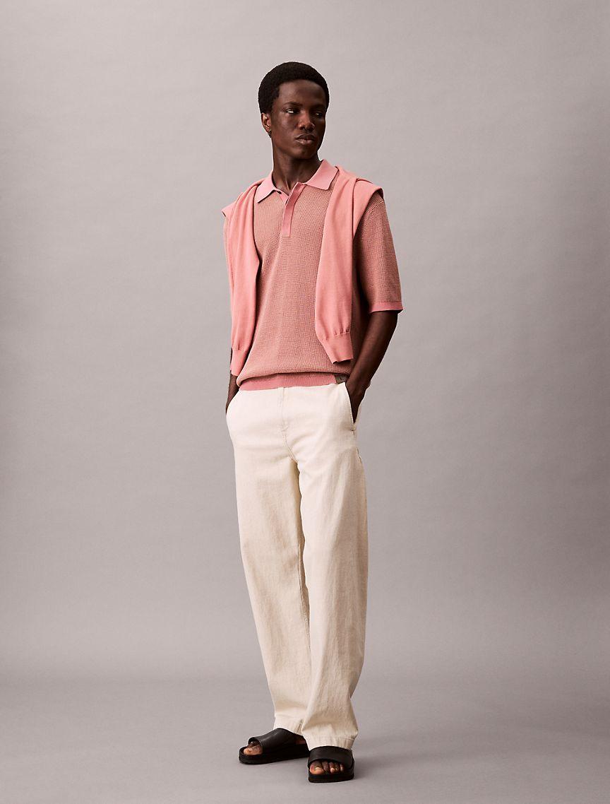 Smooth Cotton Waffle Sweater Polo Shirt Product Image