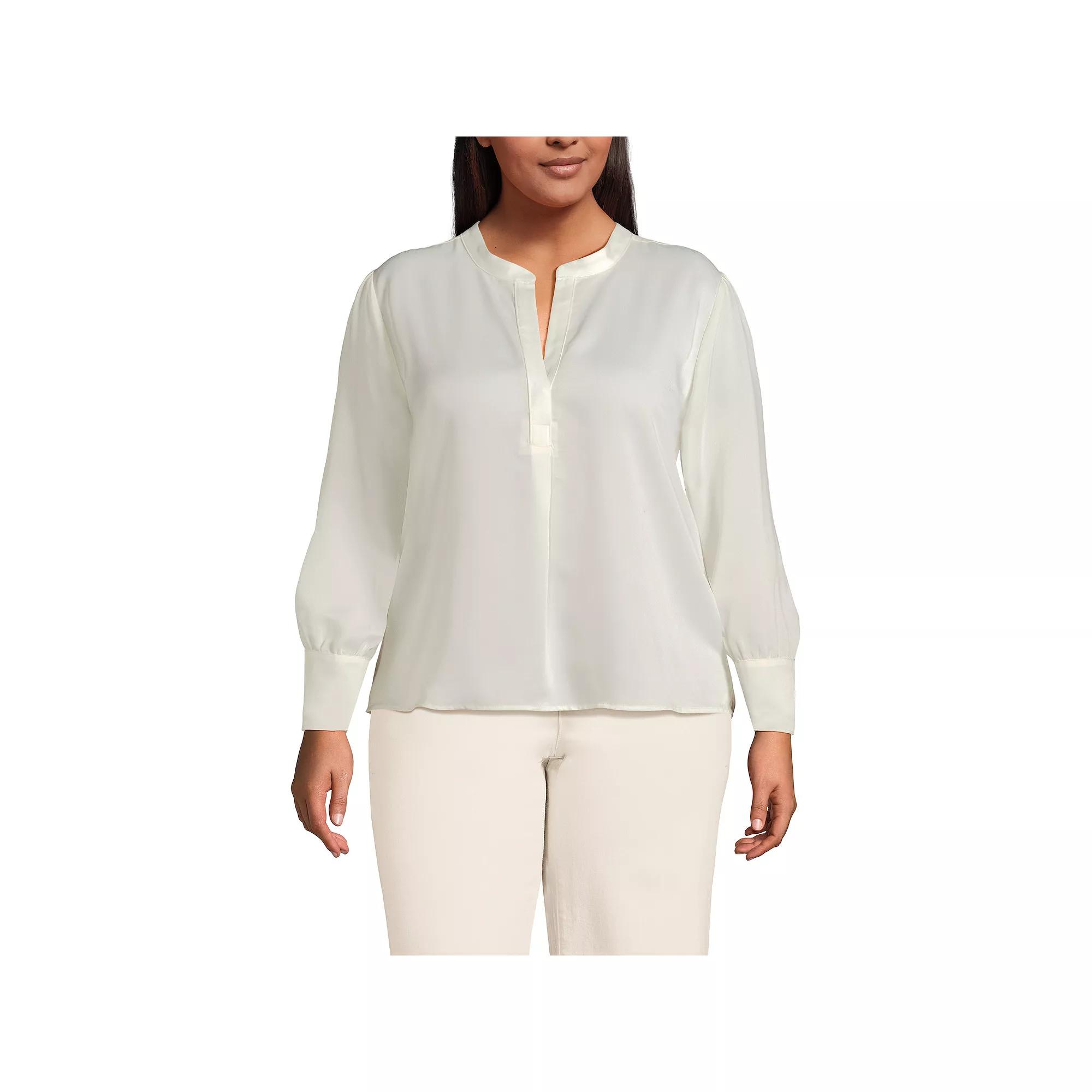 Plus Size Lands' End Satin Popover Shirt, Women's, Size: 1XL, Ivory Product Image