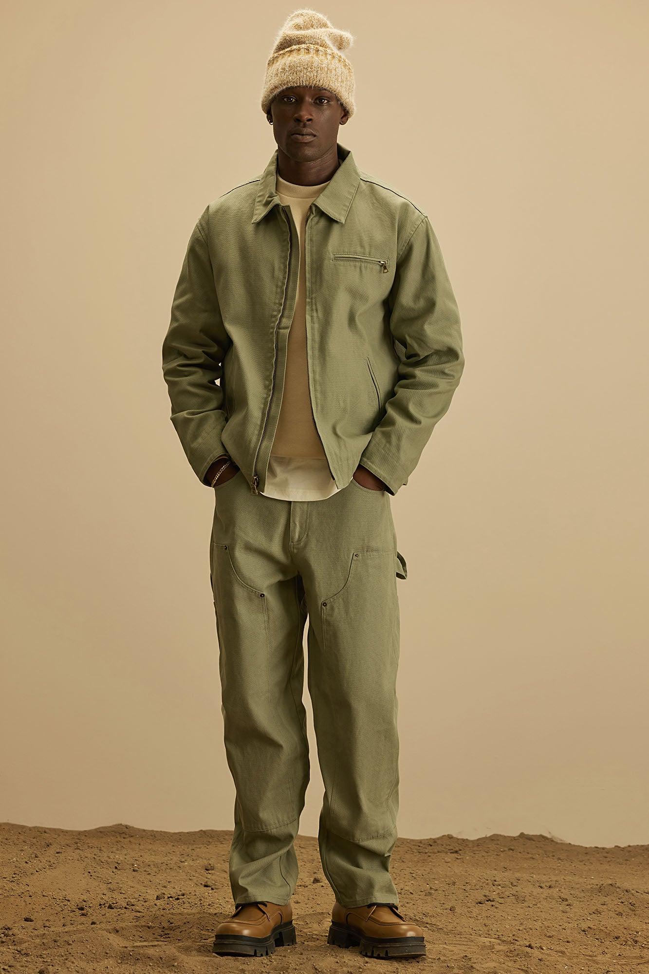 Alexander Double Knee Straight Utility Canvas Pants - Olive Product Image