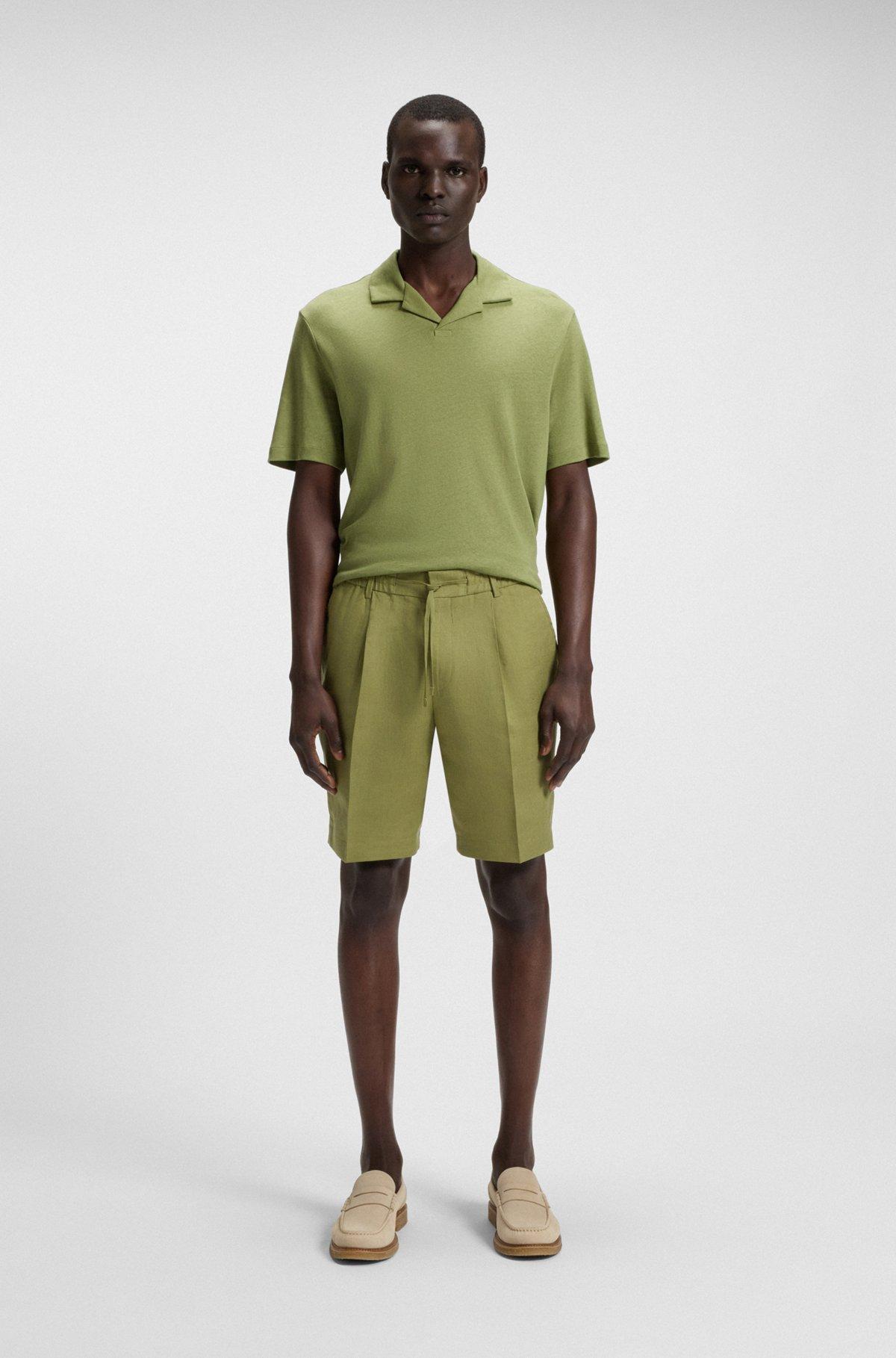 BOSS - Cotton-linen polo shirt with Johnny collar - Green Product Image