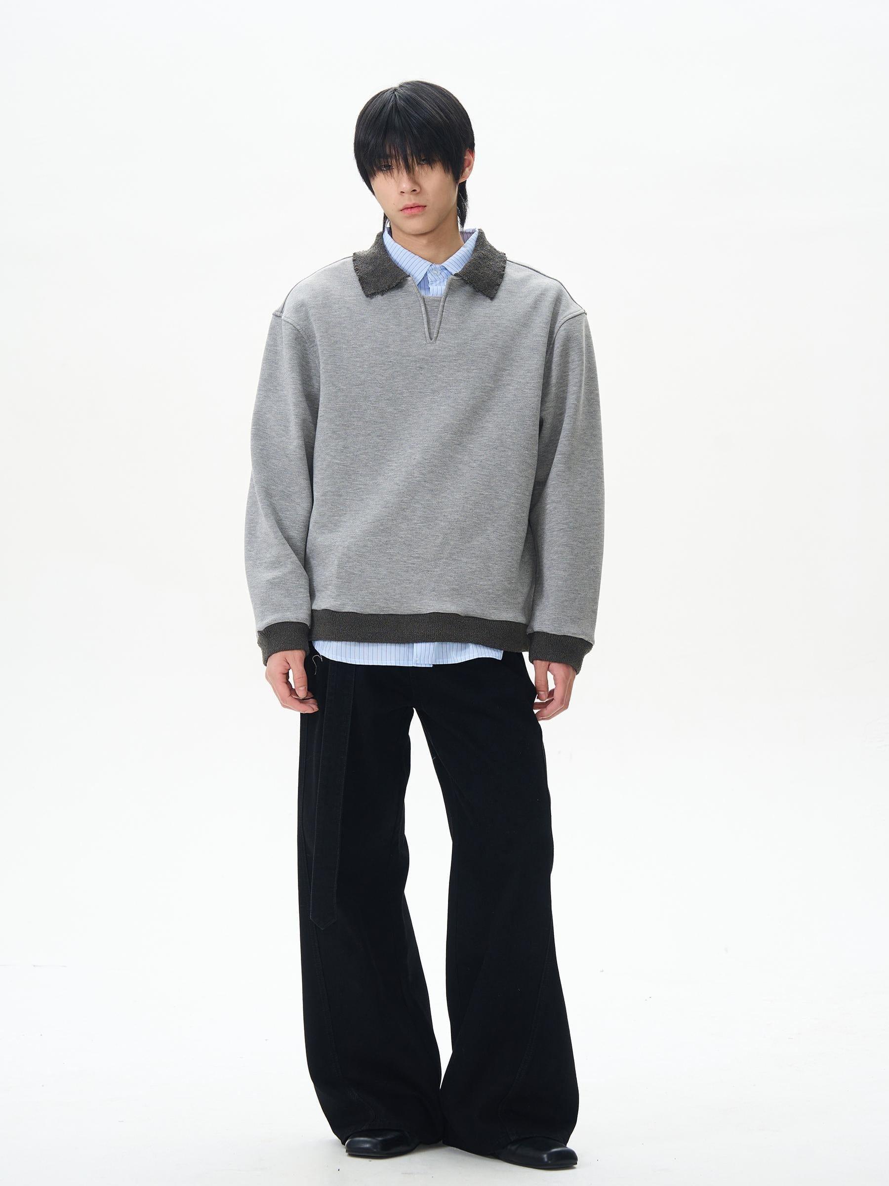 RT No. 12415 GRAY POLO PULLOVER SWEATER Product Image