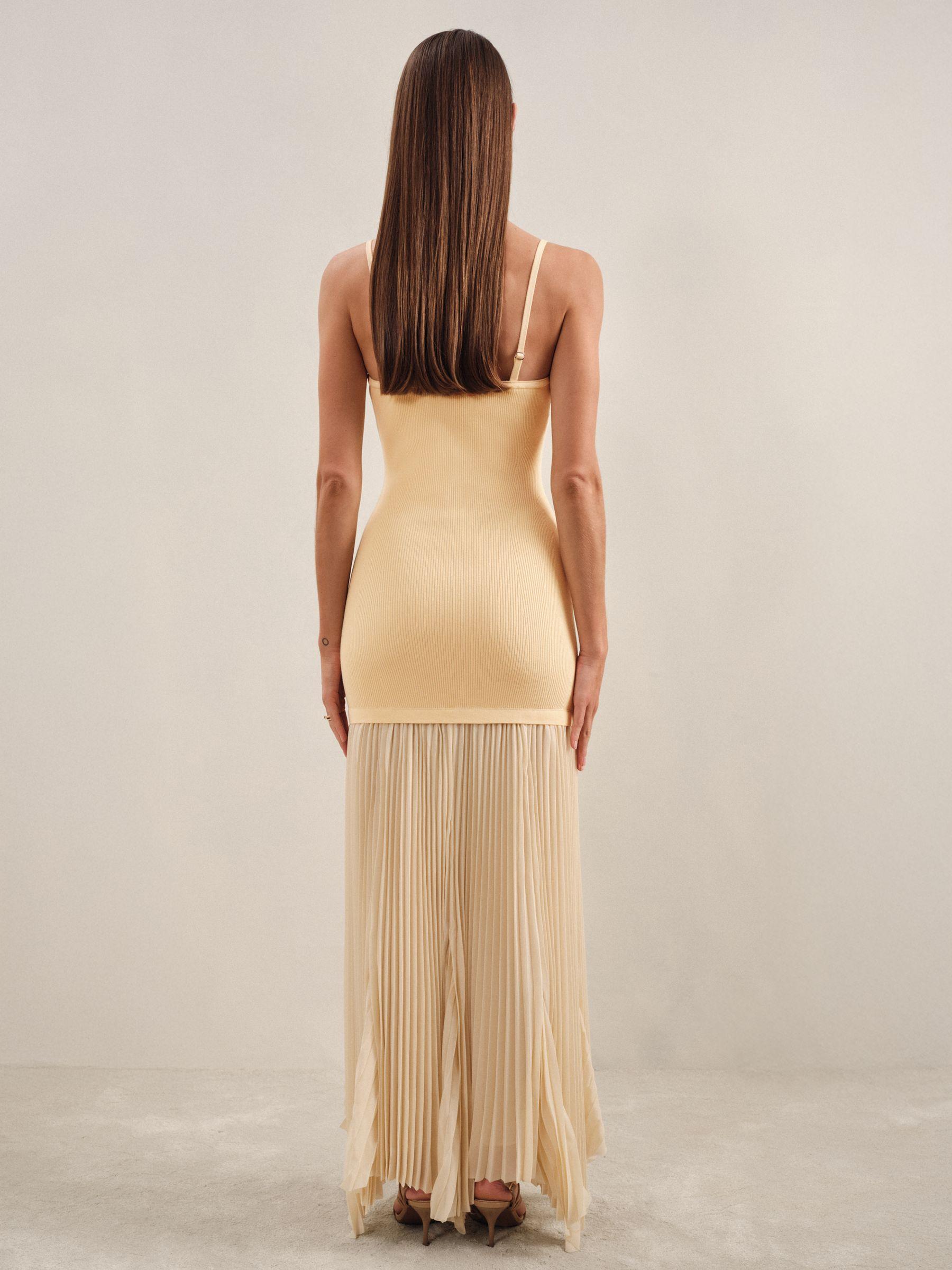 Pleated Skirt Ribbed Midi Dress in Yellow Product Image