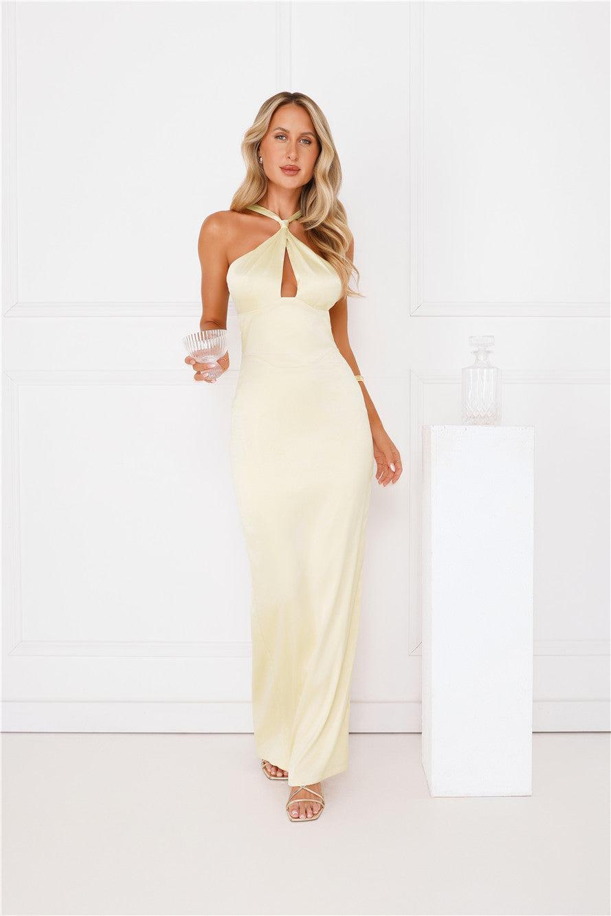 Diamond Elegance Satin Maxi Dress Yellow Product Image