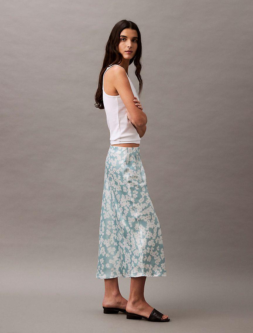 Crushed Satin Print Midi Skirt Product Image