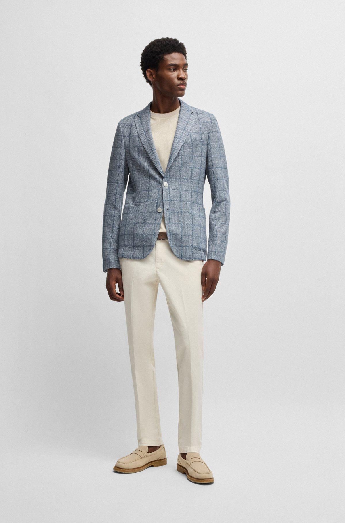 BOSS - Slim-fit blazer in checked stretch fabric - Light Blue Product Image