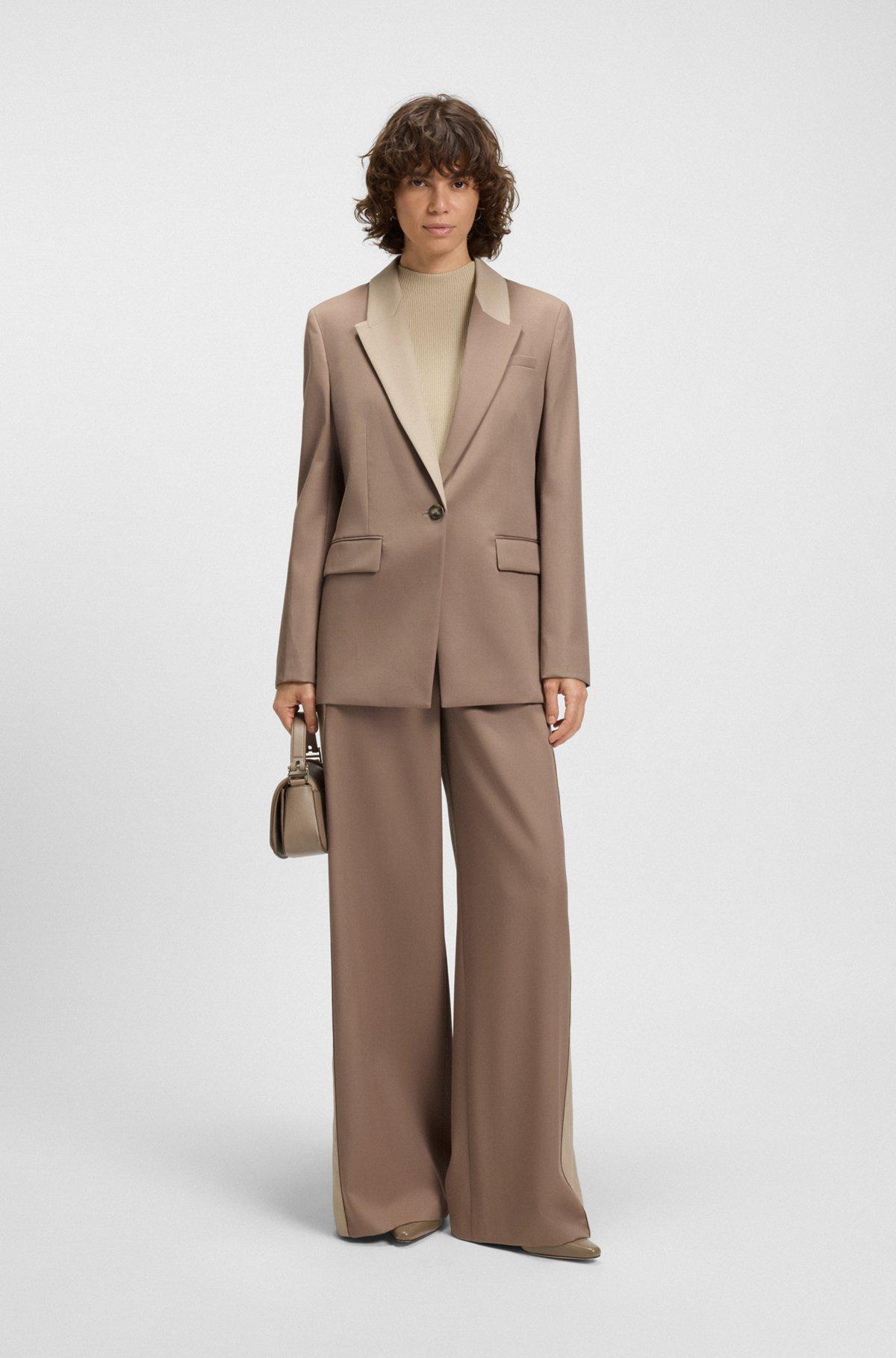 BOSS - Relaxed-fit blazer with color-blocked lapels - Light Brown Product Image