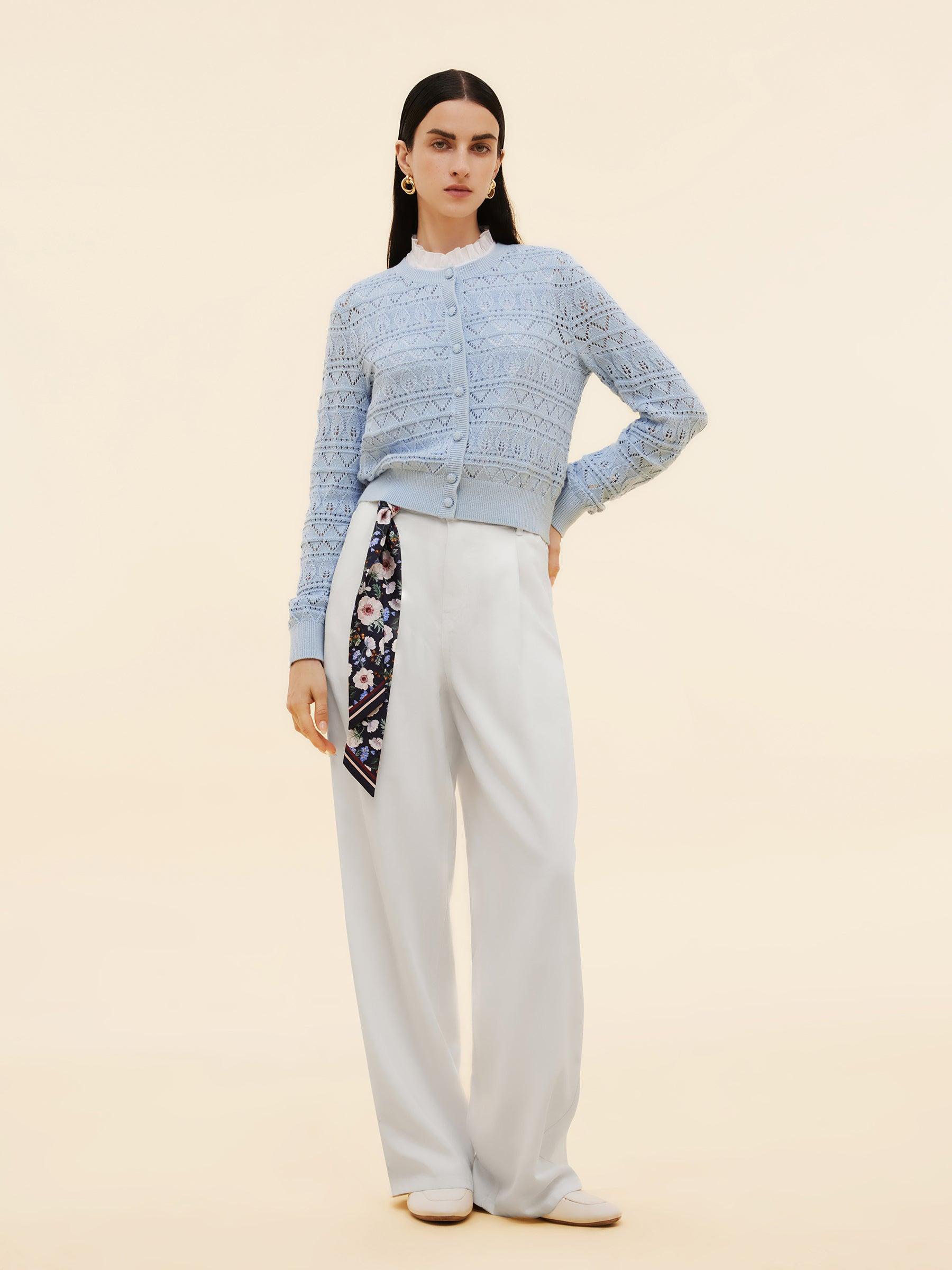 Cotton Openwork Women Round Neck Cardigan Product Image