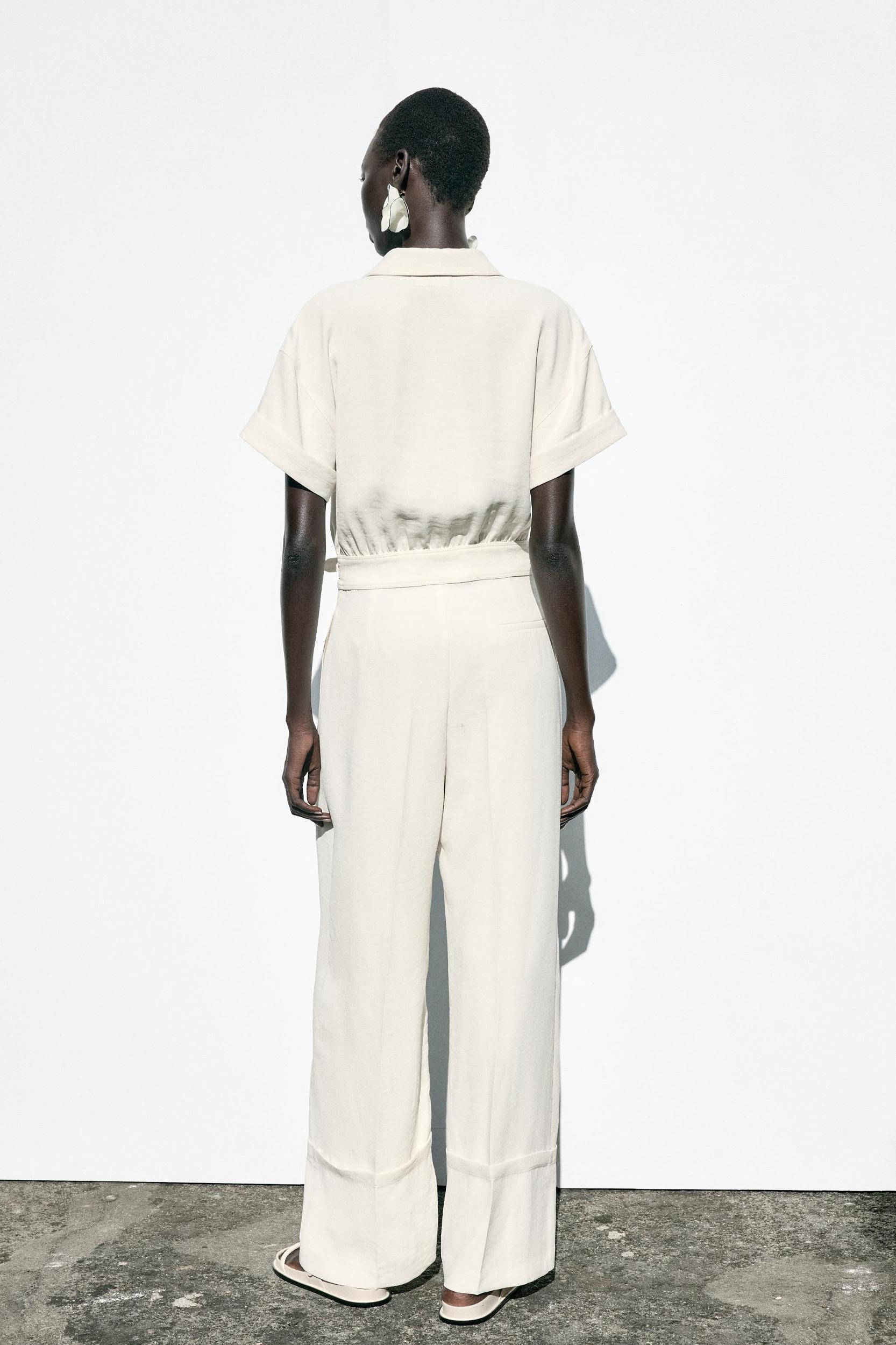 CREPE LONG JUMPSUIT WITH WAIST BUCKLE Product Image