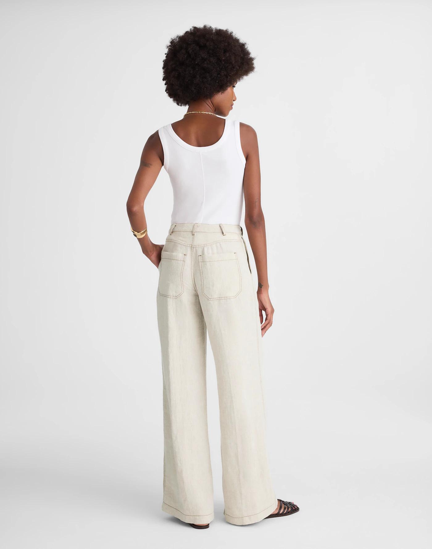 The Petite Zoe Relaxed Wide Pant in 100% Linen Product Image