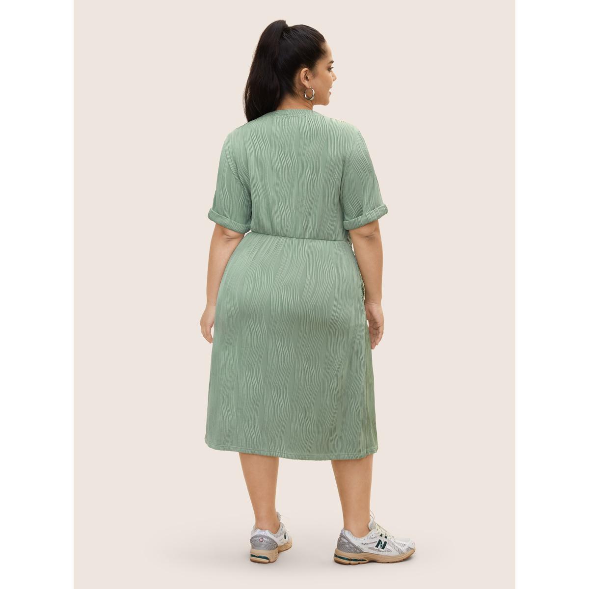 Plus Size Round Neck Pit Strip Tie Knot Dress Palemauve Women Casual Tie knot Round Neck Short sleeve Curvy BloomChic 12/L Product Image