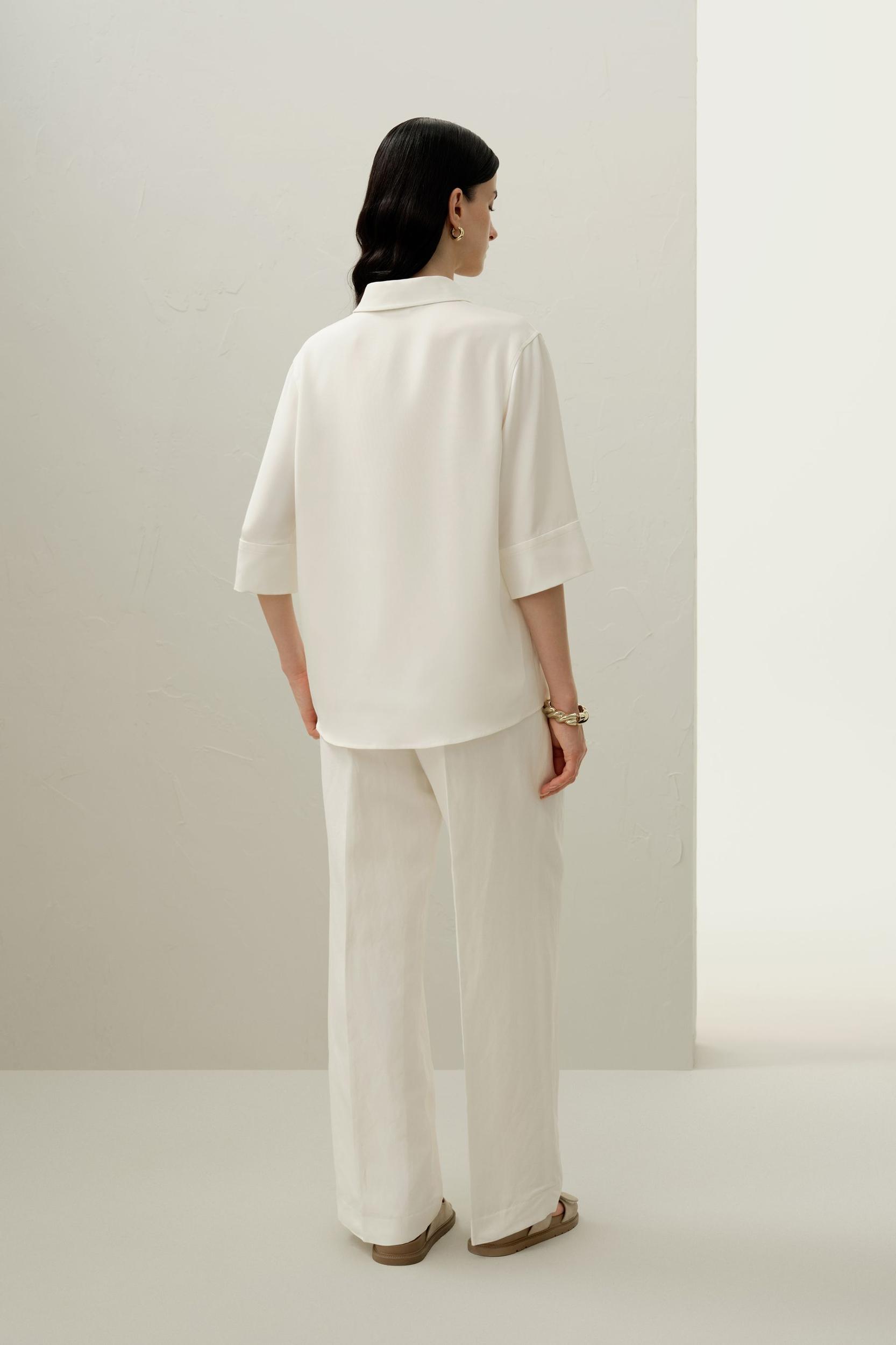 Silk Crepe Relaxed Half-Sleeve Shirt Product Image