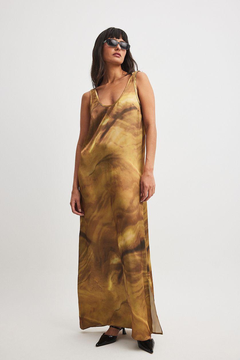 Satin U-Neck Maxi Dress Yellow Product Image