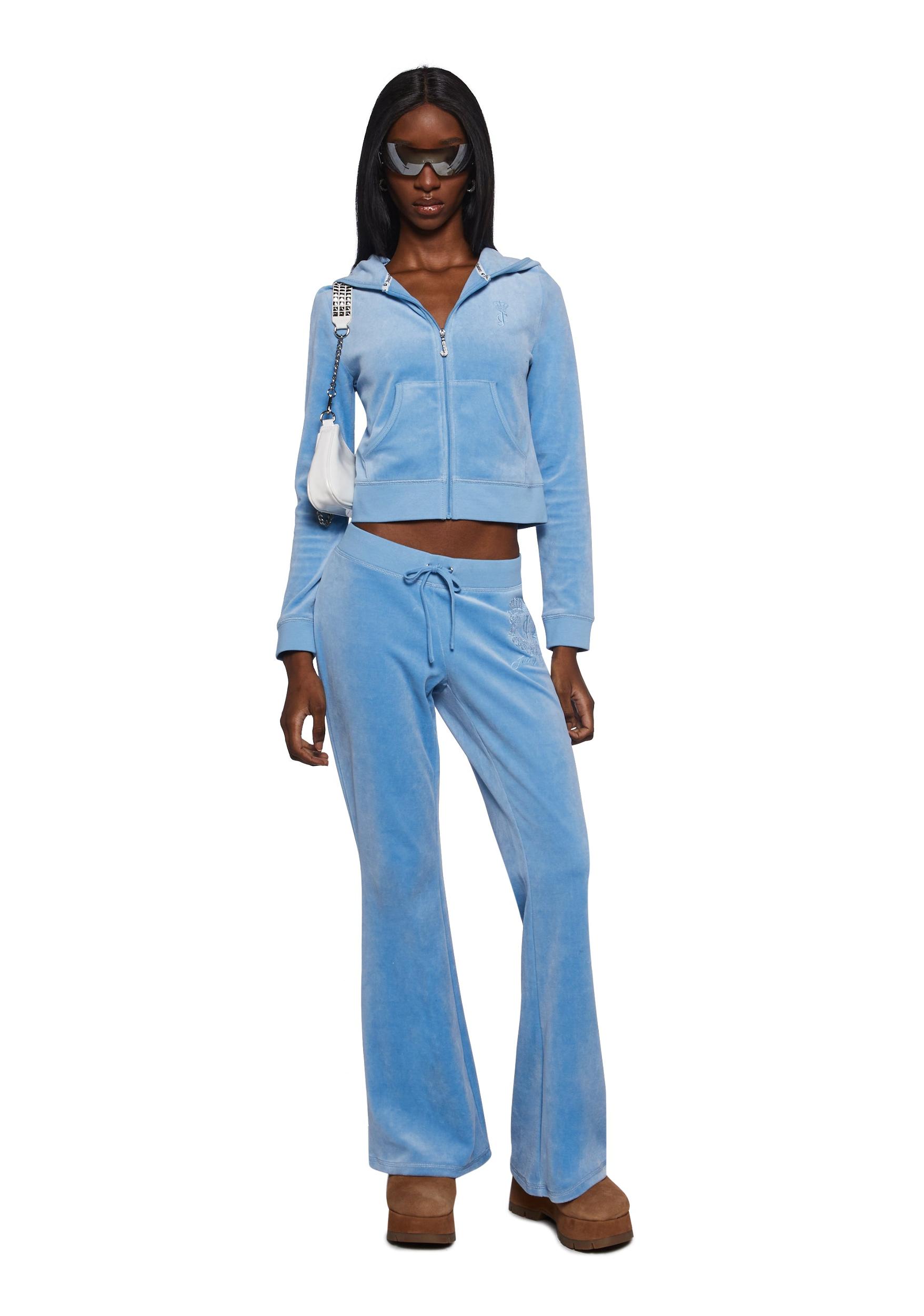Juicy Couture Crown Heritage Cotton Velour Track Pants - Blue Product Image