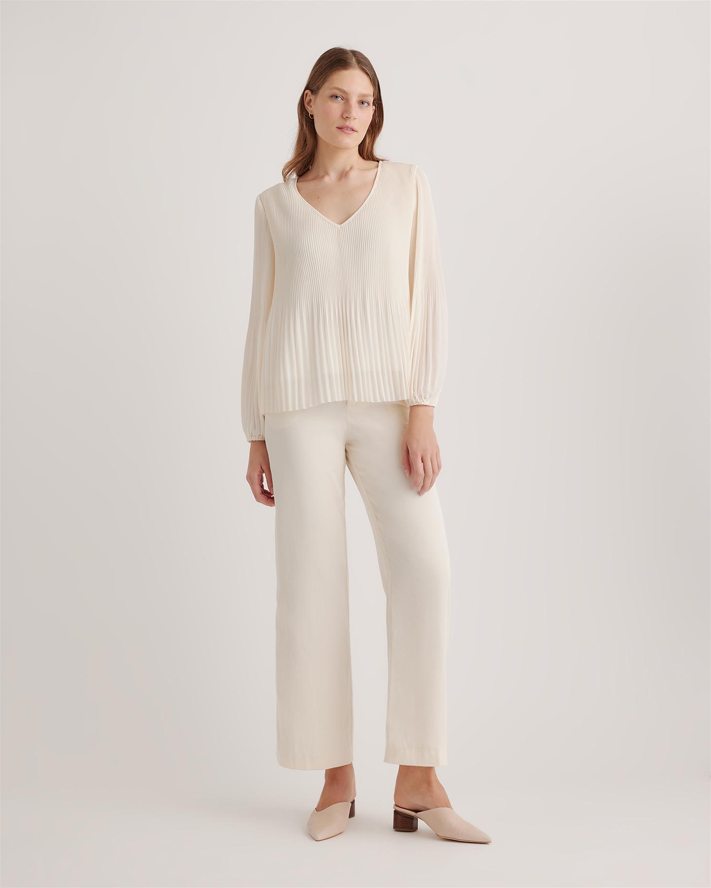 Quince | Women's Chiffon Pleated V-Neck Blouse Recycled Polyester Product Image