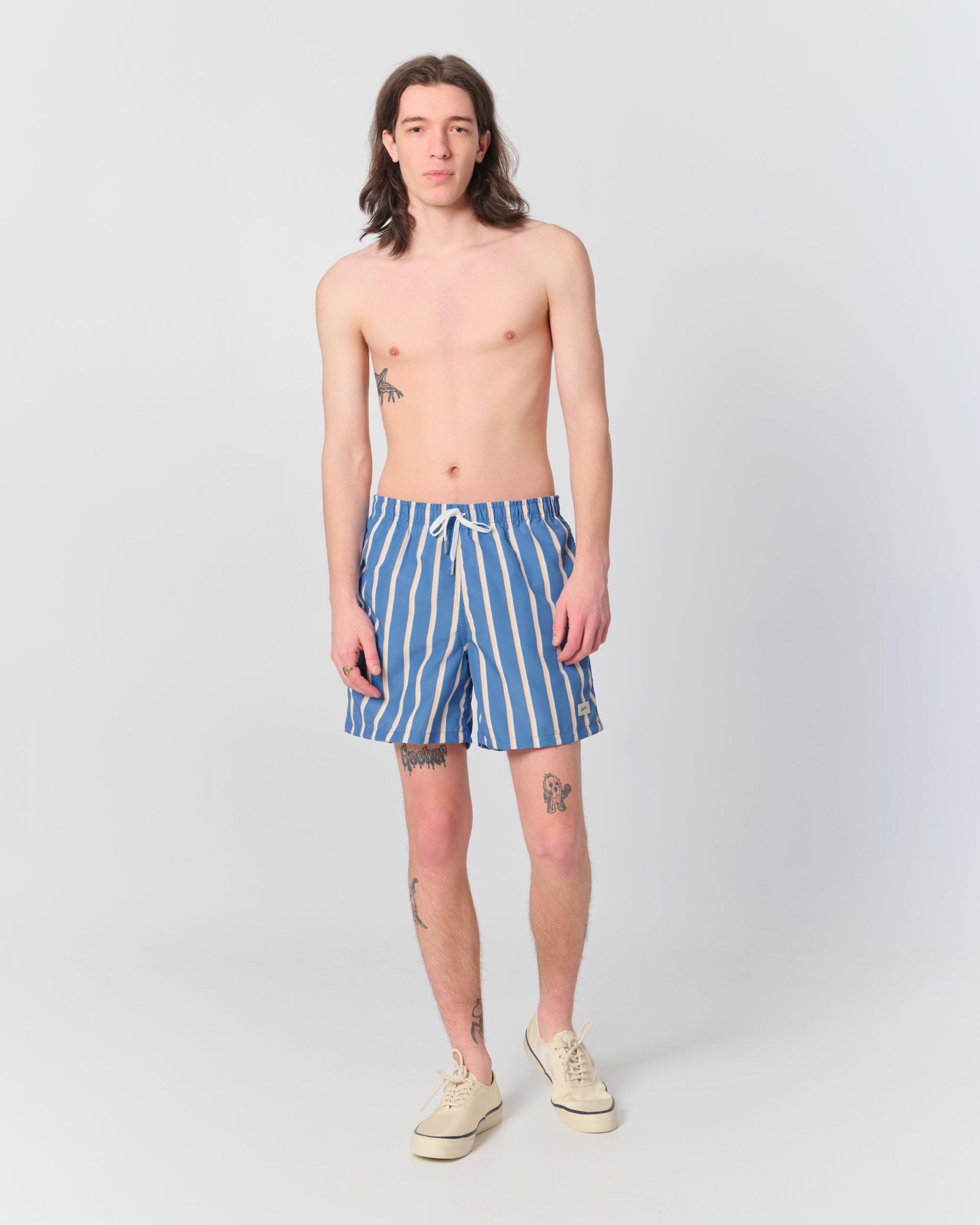 Yellow & White Fine Stripe Swim Trunk Product Image