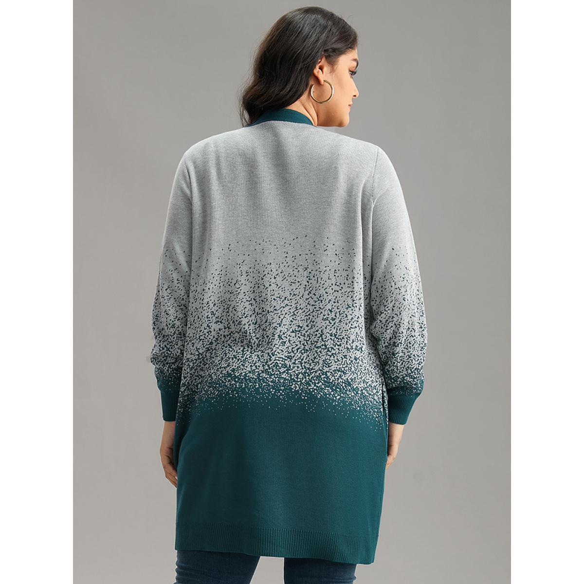 Plus Size Supersoft Ombre Heather Contrast Open Front Cardigan Cyan Women Casual Loose Long Sleeve Dailywear Cardigans BloomChic 10/M Product Image