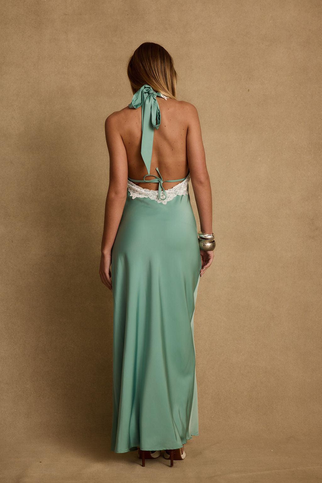 Fiorella Lace Satin Midi Dress Product Image