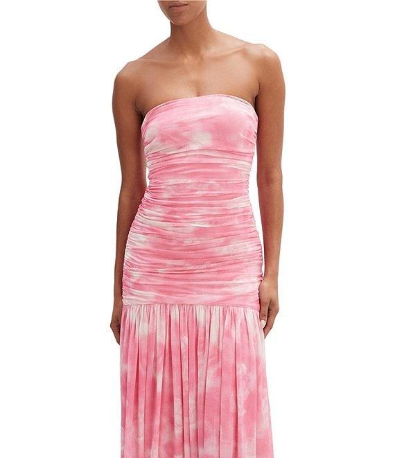 Bardot Solana Mesh Floral Print Strapless Neck Sleeveless Ruched Drop Waist Maxi Dress Product Image