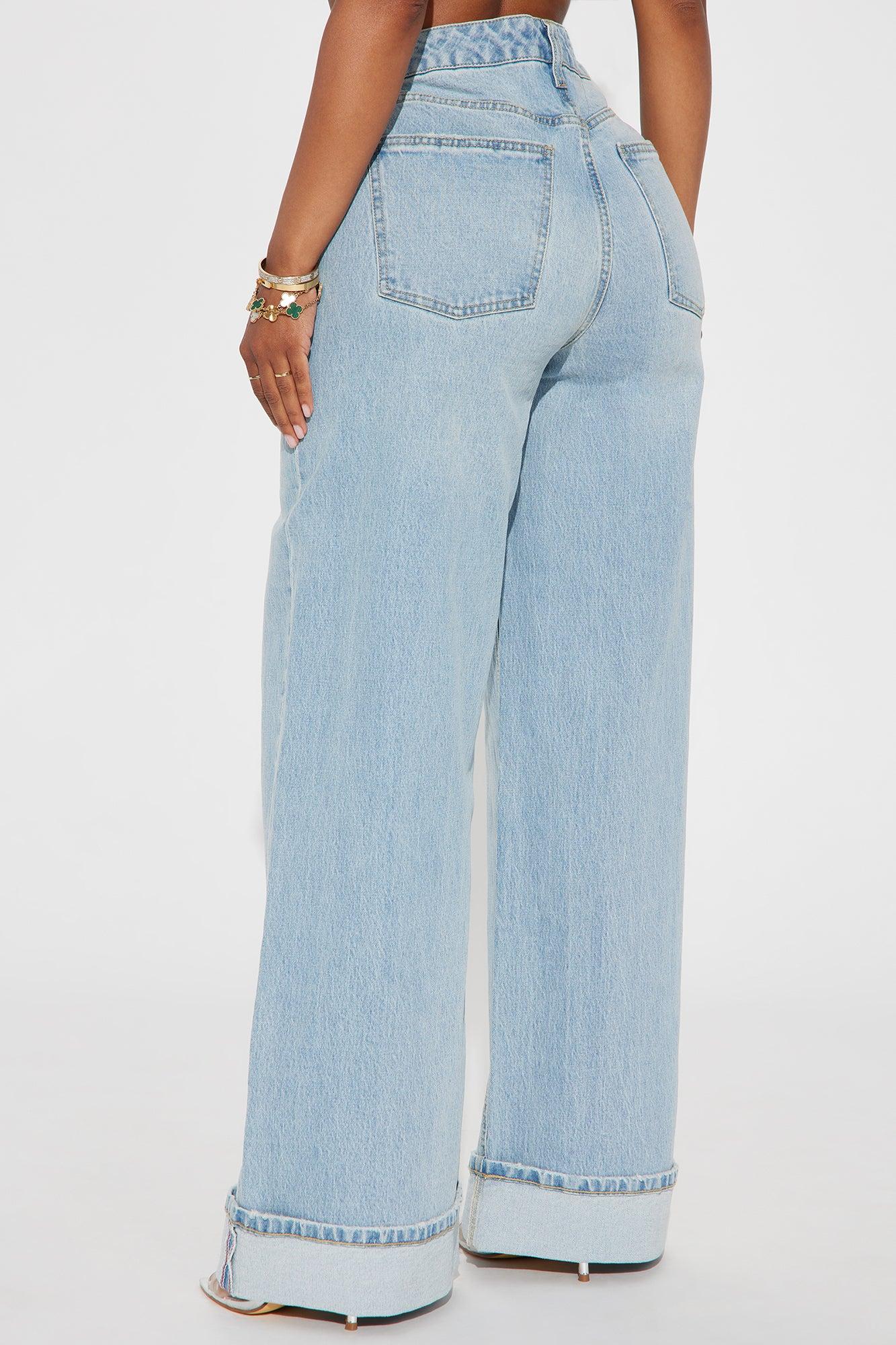 Anika Cuffed Wide Leg Jeans - Light Wash Product Image