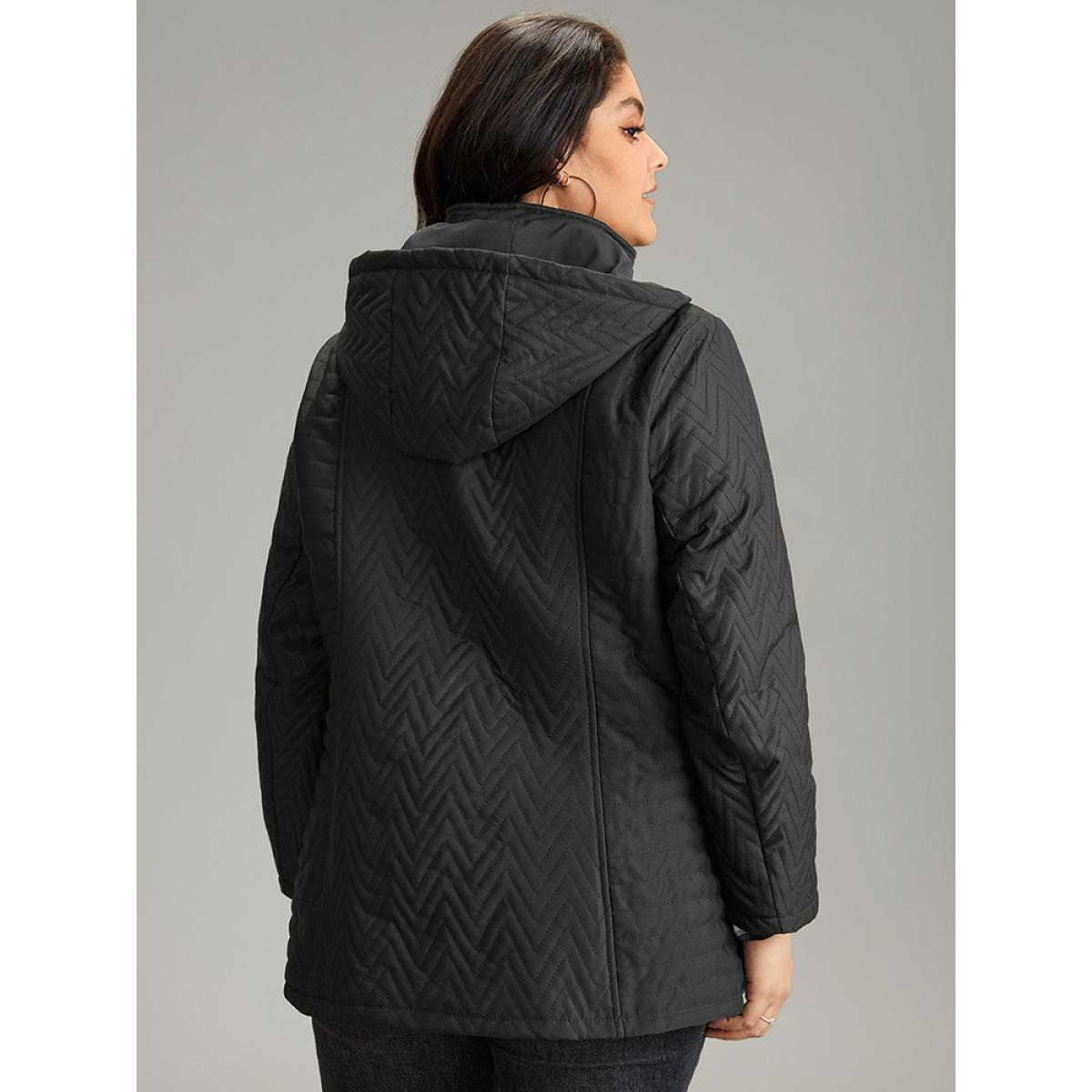 Plus Size Solid Quilted Zipper Fly Hooded Cotton Jacket Women Black Casual Quilting Ladies Dailywear Winter Coats BloomChic 10/M Product Image