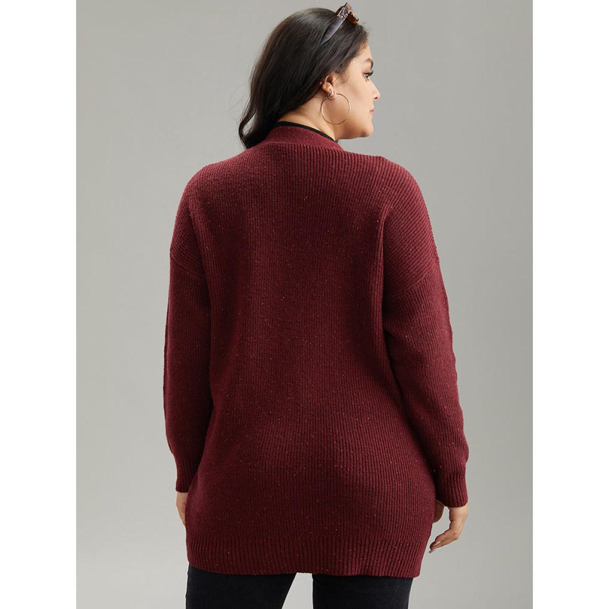 Plus Size Plisse Plain Button Fly Patched Pocket Cardigan Scarlet Women Casual Loose Long Sleeve Everyday Cardigans BloomChic 26/4X Product Image