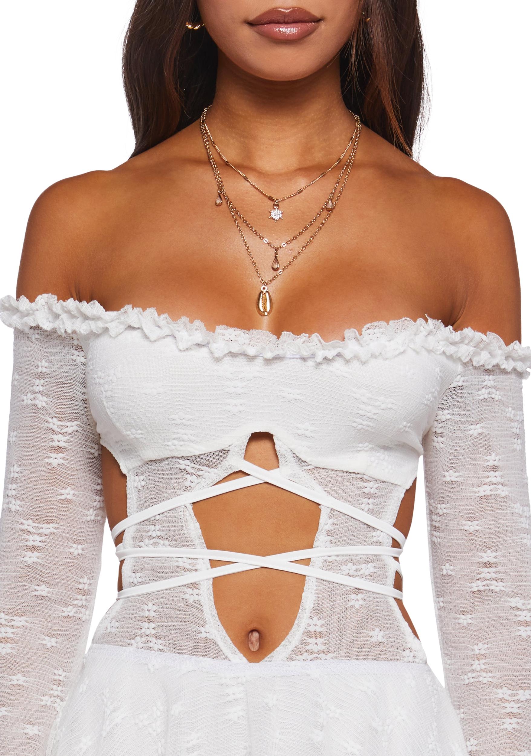 Womens Sexy Floral Lace Up Mini Dress - White Product Image