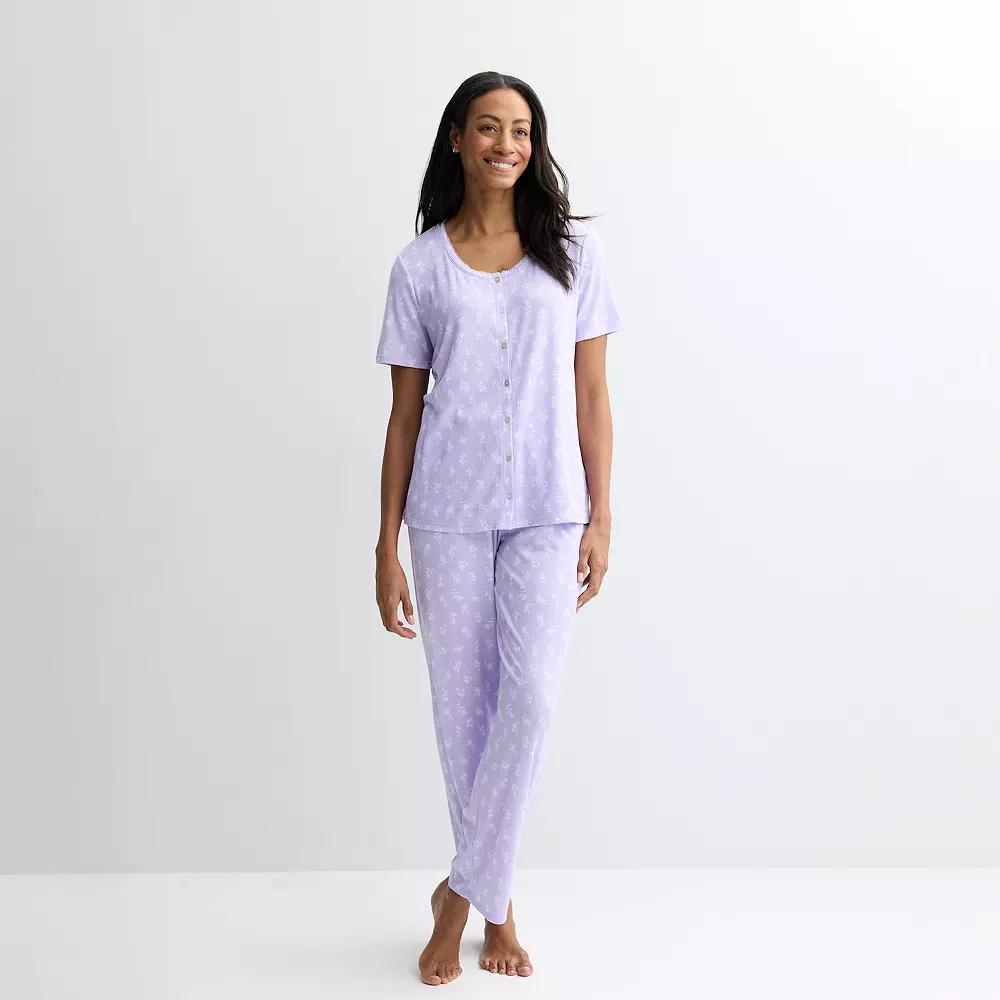 Women's Croft & Barrow® Valentine's Day Henley Long Sleeve Pajama Top & Pajama Pants Set,  Product Image