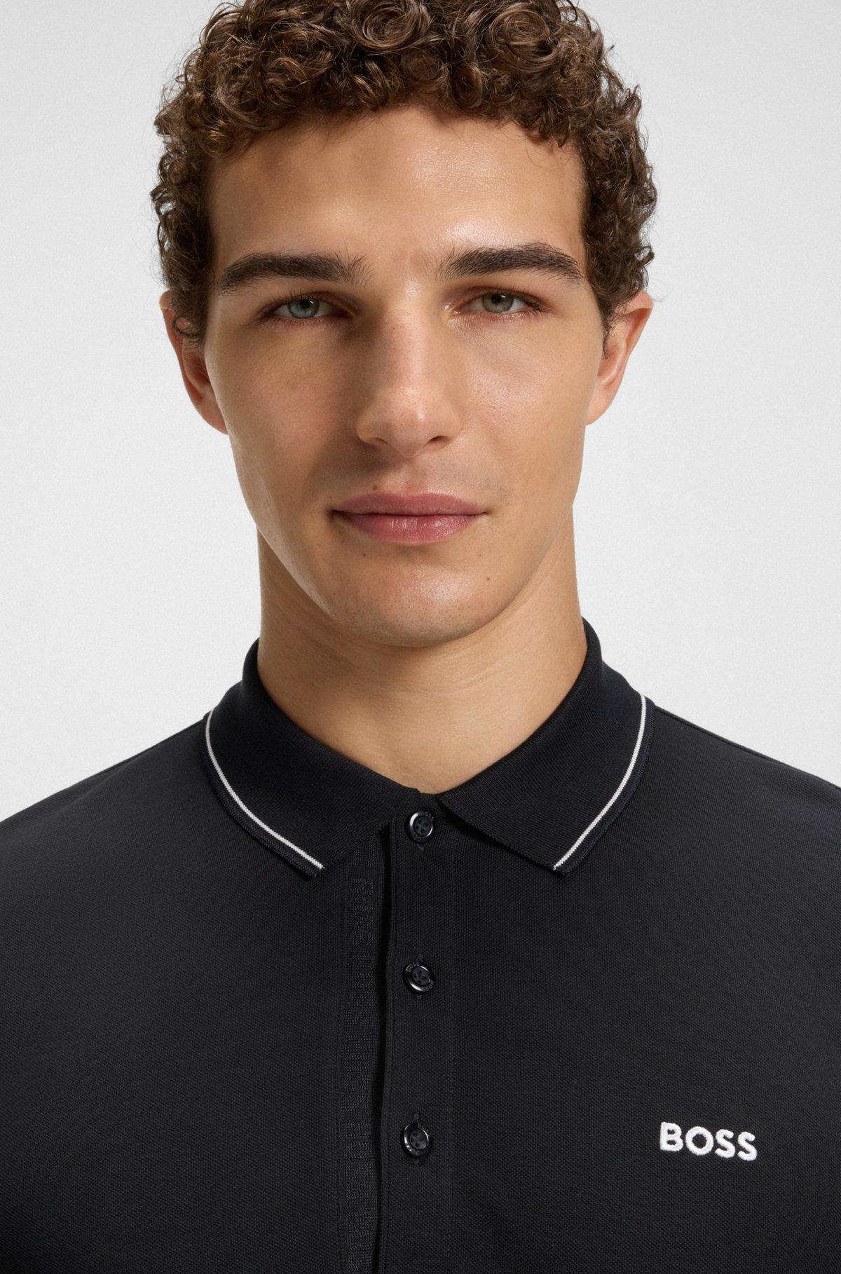 BOSS - Cotton-piqué slim-fit polo shirt with tonal logo - Dark Blue Product Image