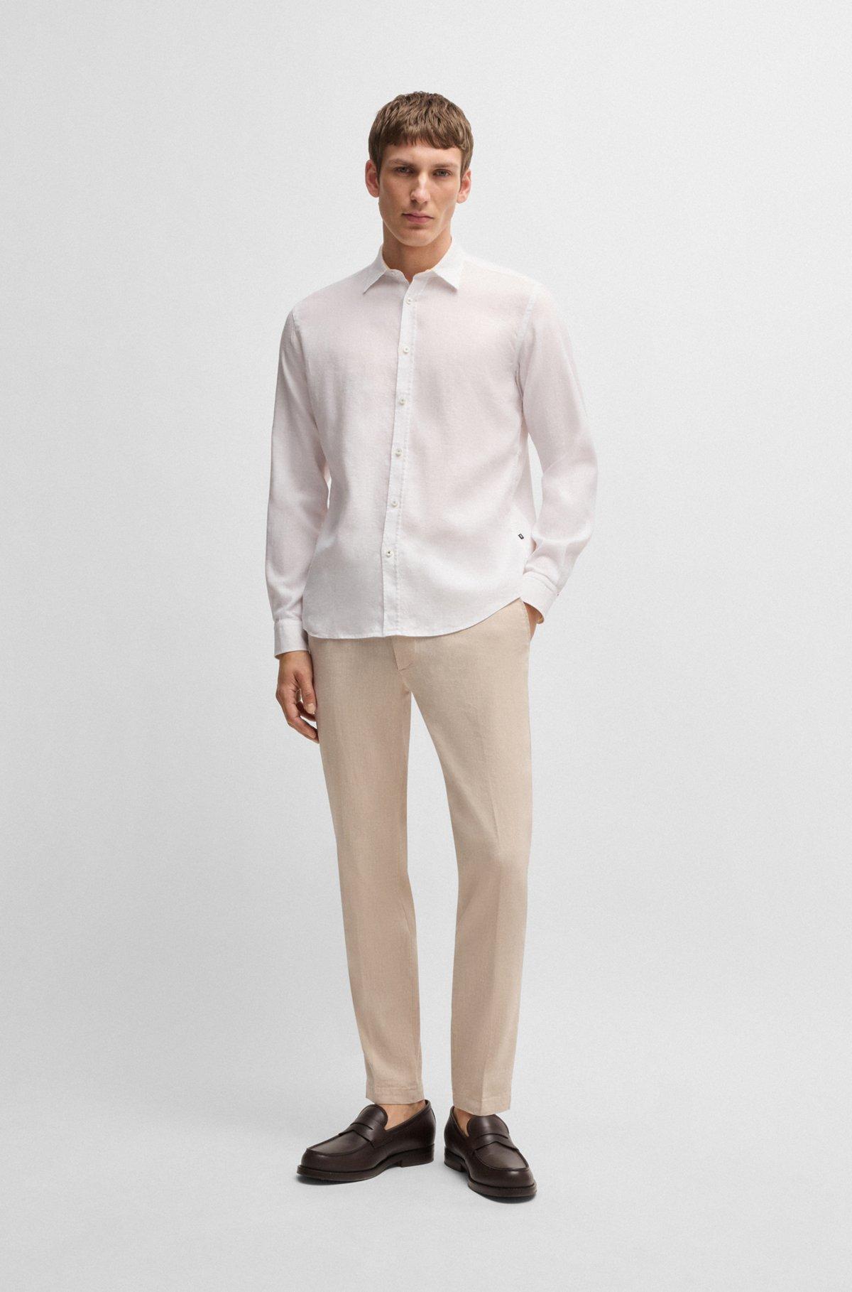 BOSS - Slim-fit shirt in stretch linen - White Product Image