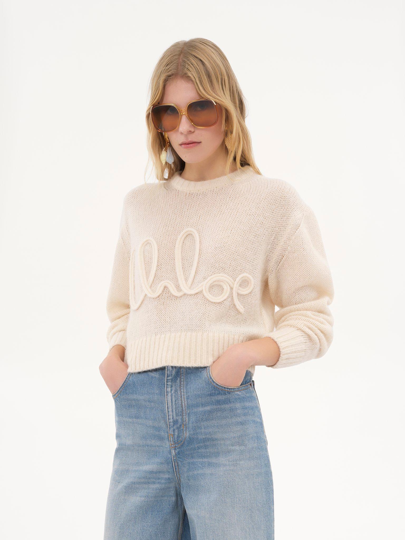 Logo sweater in alpaca wool & silk knit Product Image
