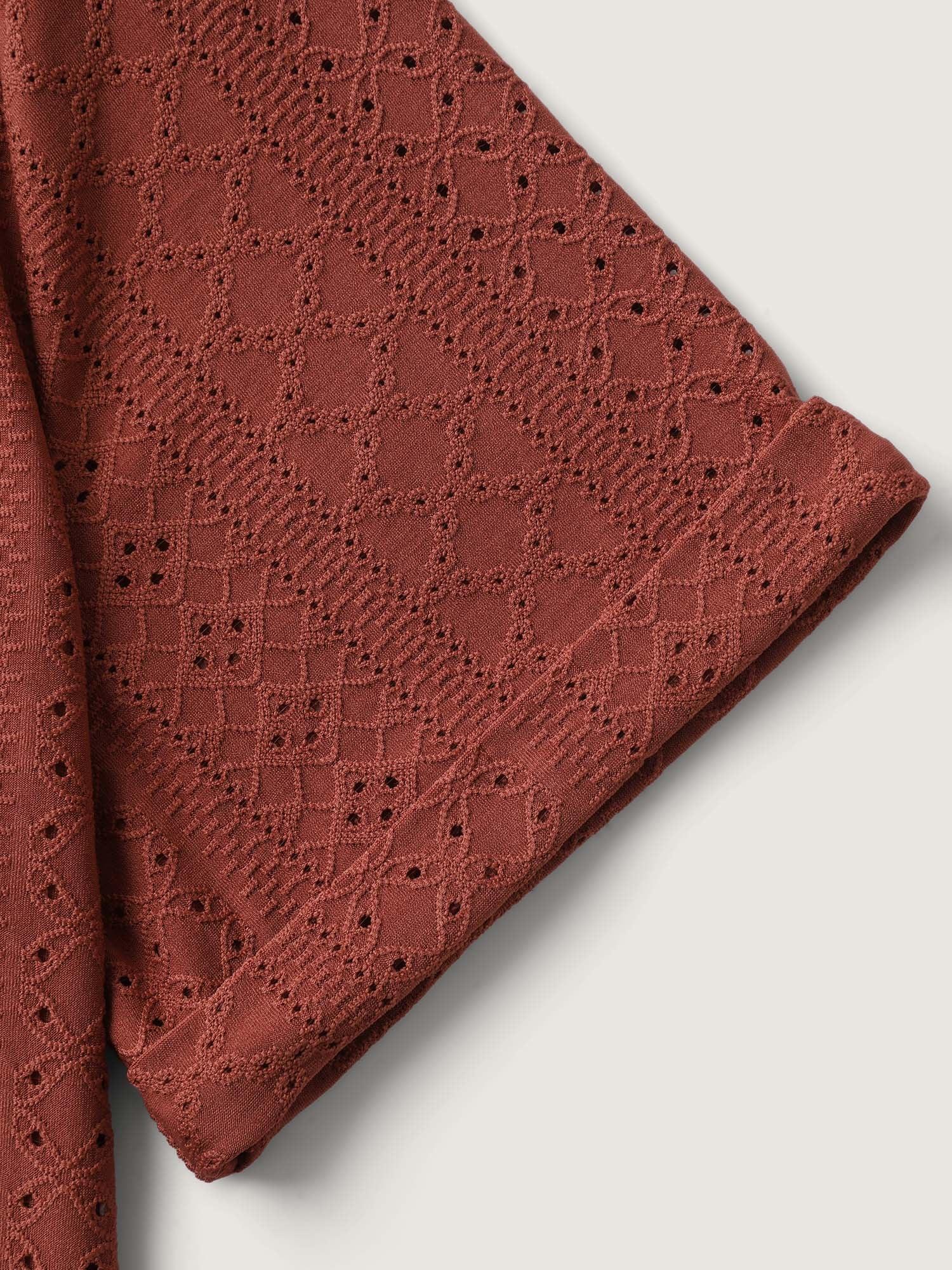 Textured Hooded Half Button Placket T-Shirt Female Product Image