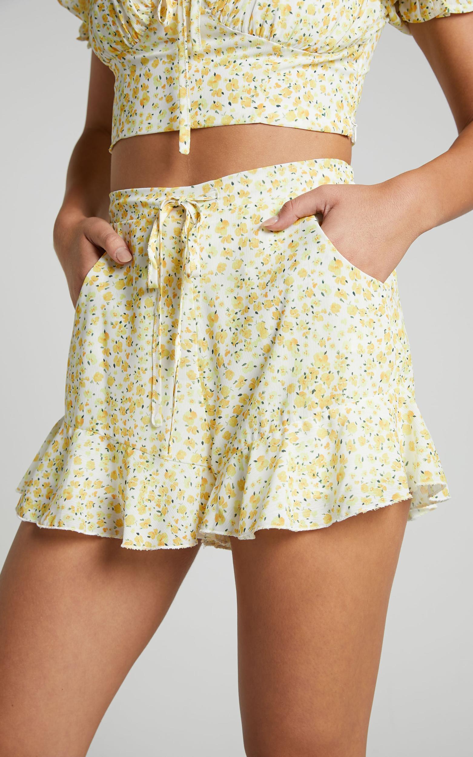 Xandy Mini Dress - Textured Puff Sleeve Plunge Dress in White Product Image