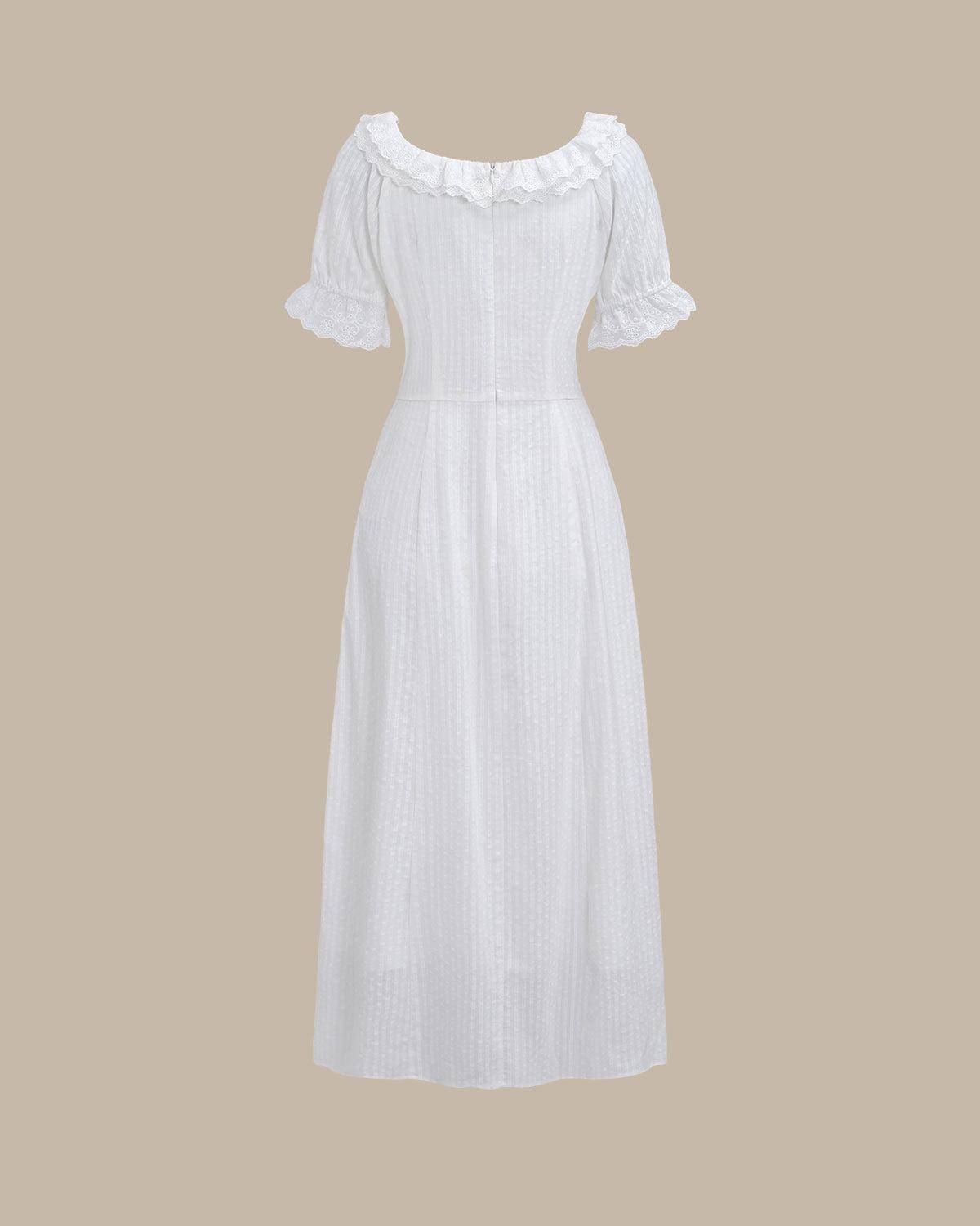White Embroidery Puffed Sleeve Maxi Dress Product Image