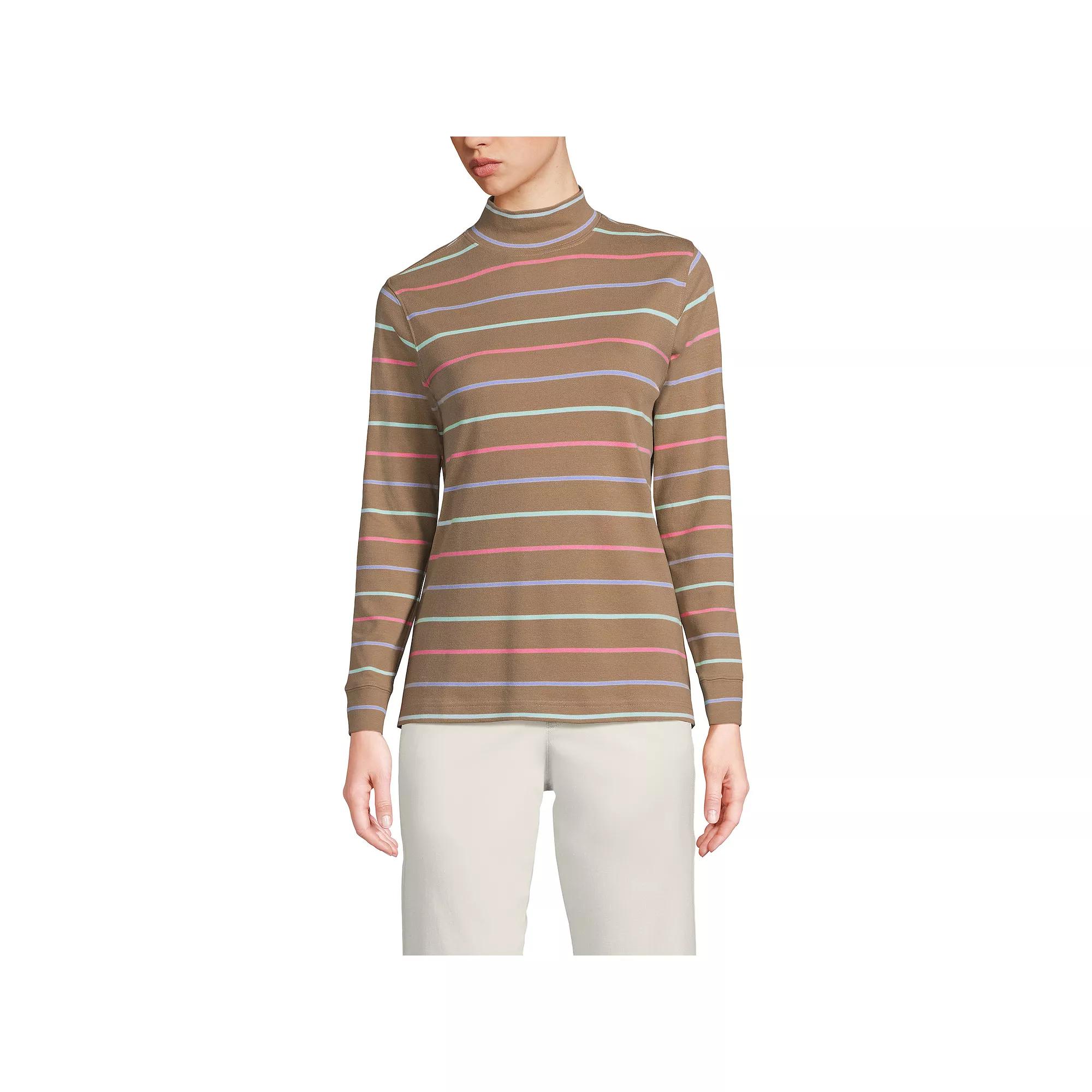 Women's Lands' End Relaxed Mockneck Top, Size: Small, Honey Beige Stripe Product Image