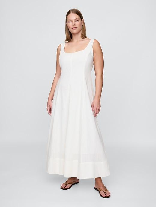 Linen-Blend Square-Neck Maxi Dress Product Image