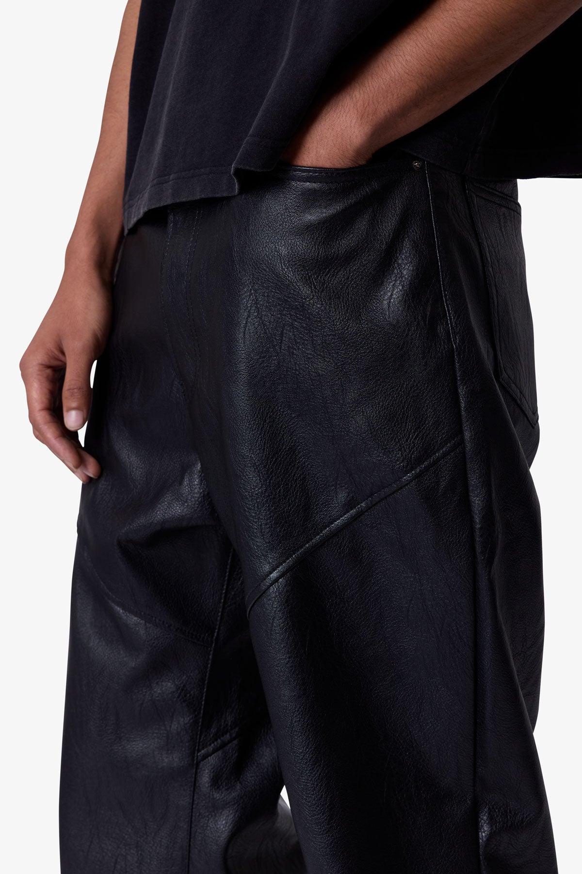 Ultra Baggy Paneled Leather Pants - Black Product Image