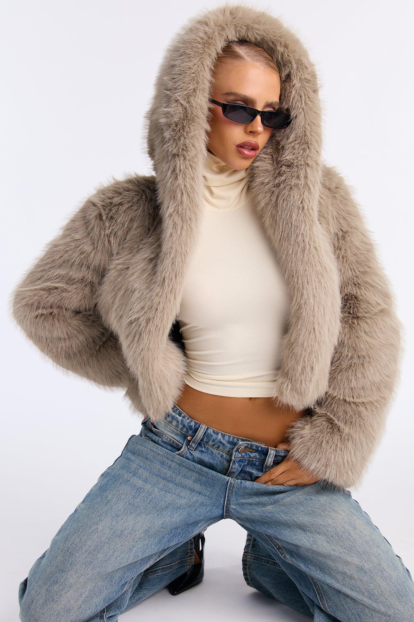 Soft Love Faux Fur Cropped Coat - Olive Female Product Image