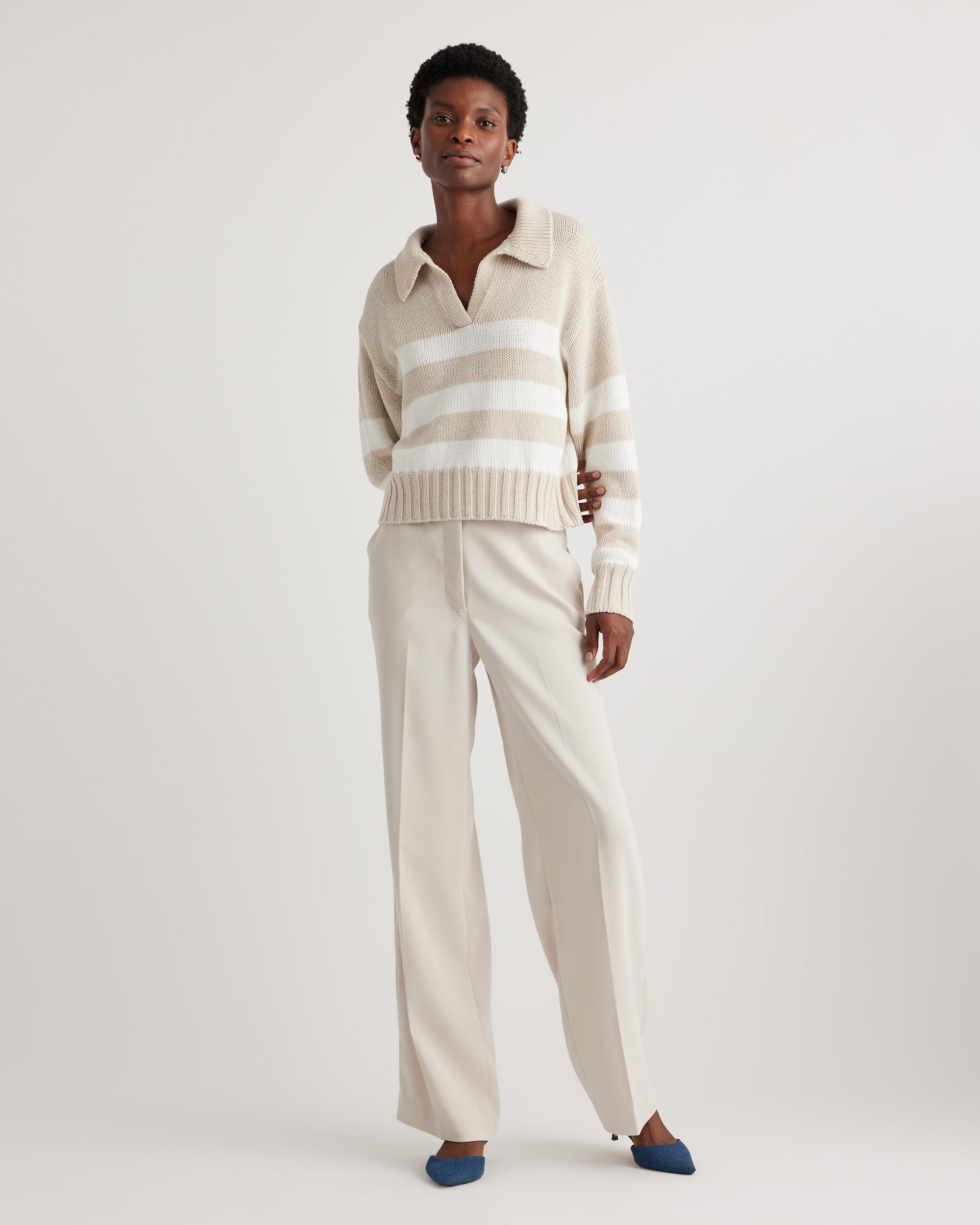 Quince | Women's 100% Organic Cropped Cotton Polo Sweater Size XS, Organic Cotton Product Image