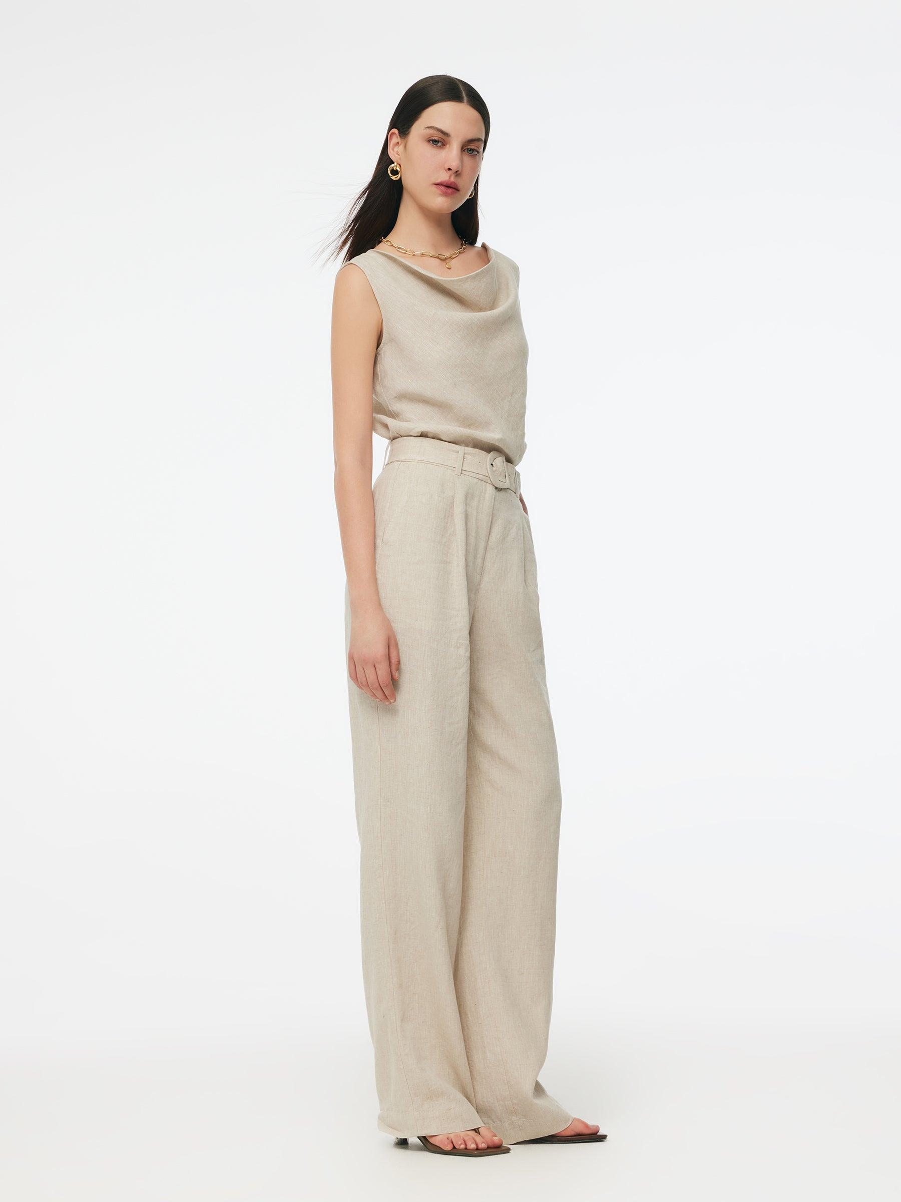 100% Linen Cowl Neck Women Tank Top Product Image