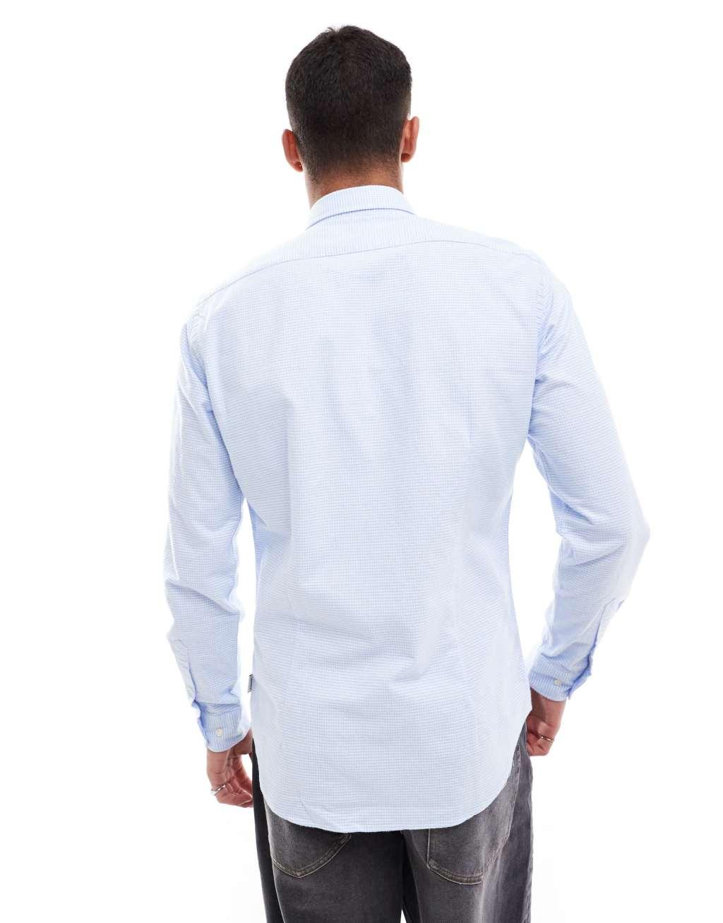 Scalpers Oxford Peach Shirt In Blue Plaid  Product Image