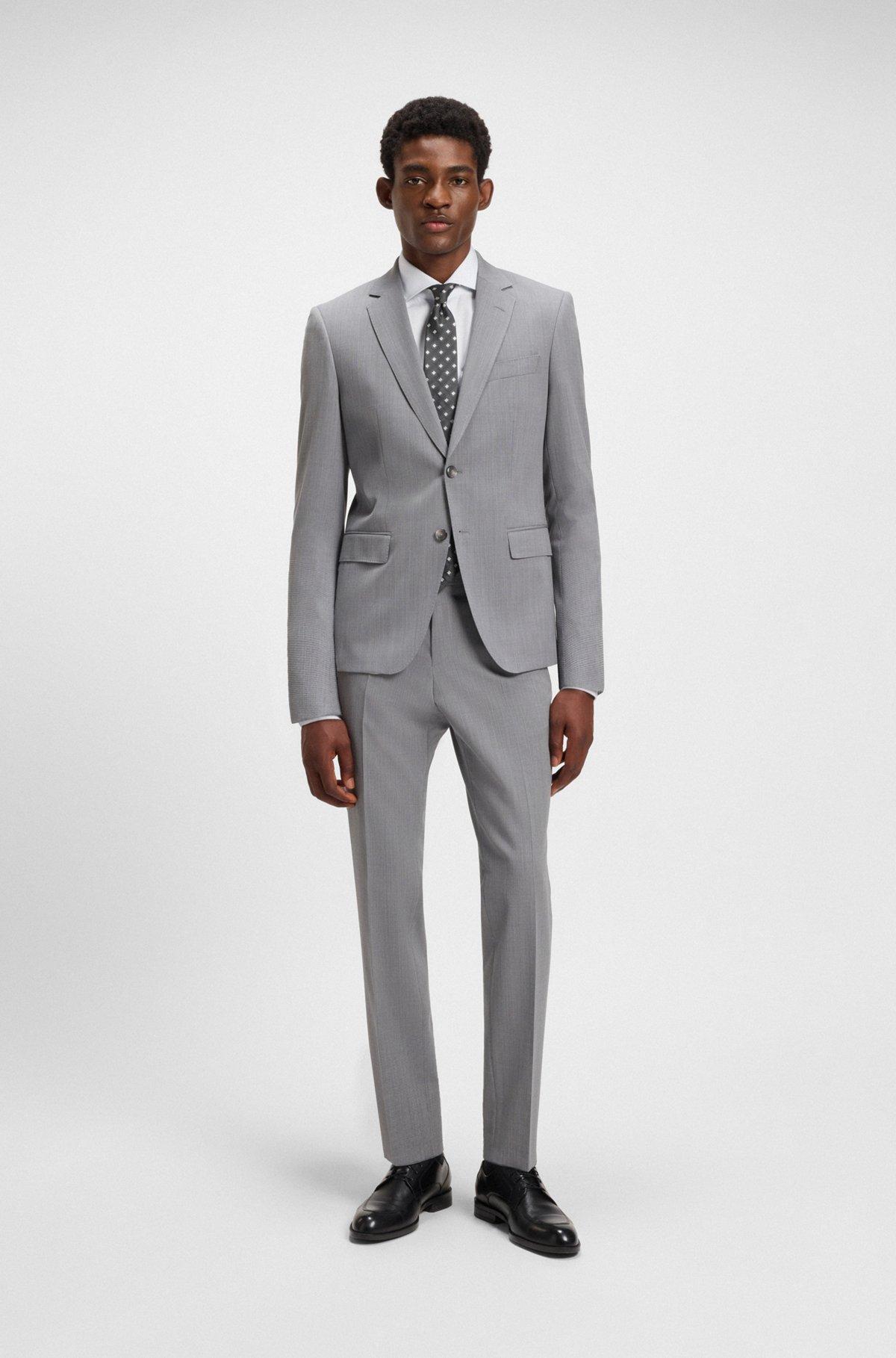 BOSS - Slim-fit shirt in patterned stretch cotton - White Product Image