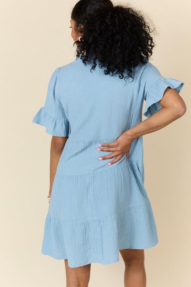 Weekend Wander Blue Gauze Mini Dress FINAL SALE Product Image
