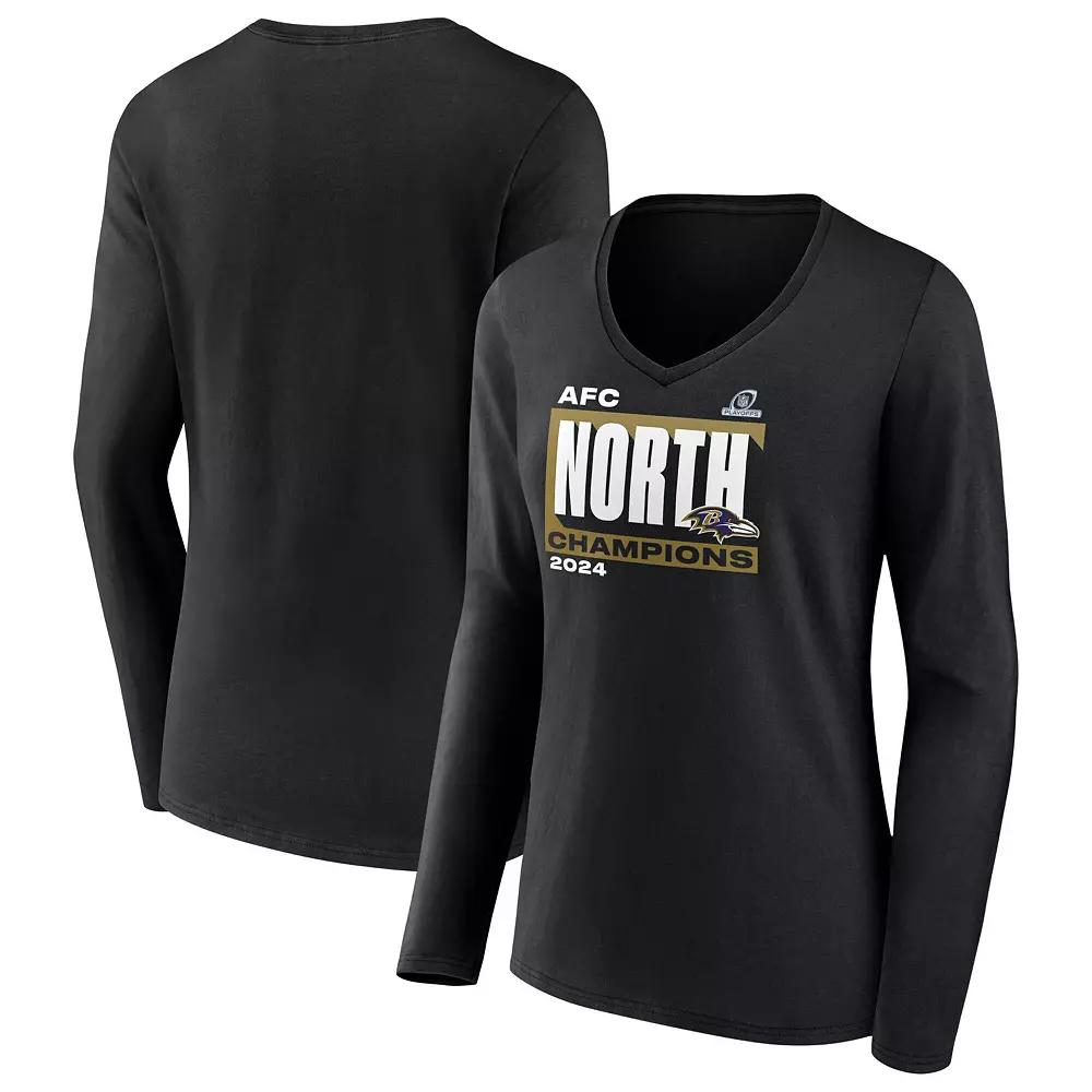 Women's Fanatics Black Baltimore Ravens 2024 AFC North Division Champions Conquer Long Sleeve V-Neck T-Shirt, Size: Large Product Image